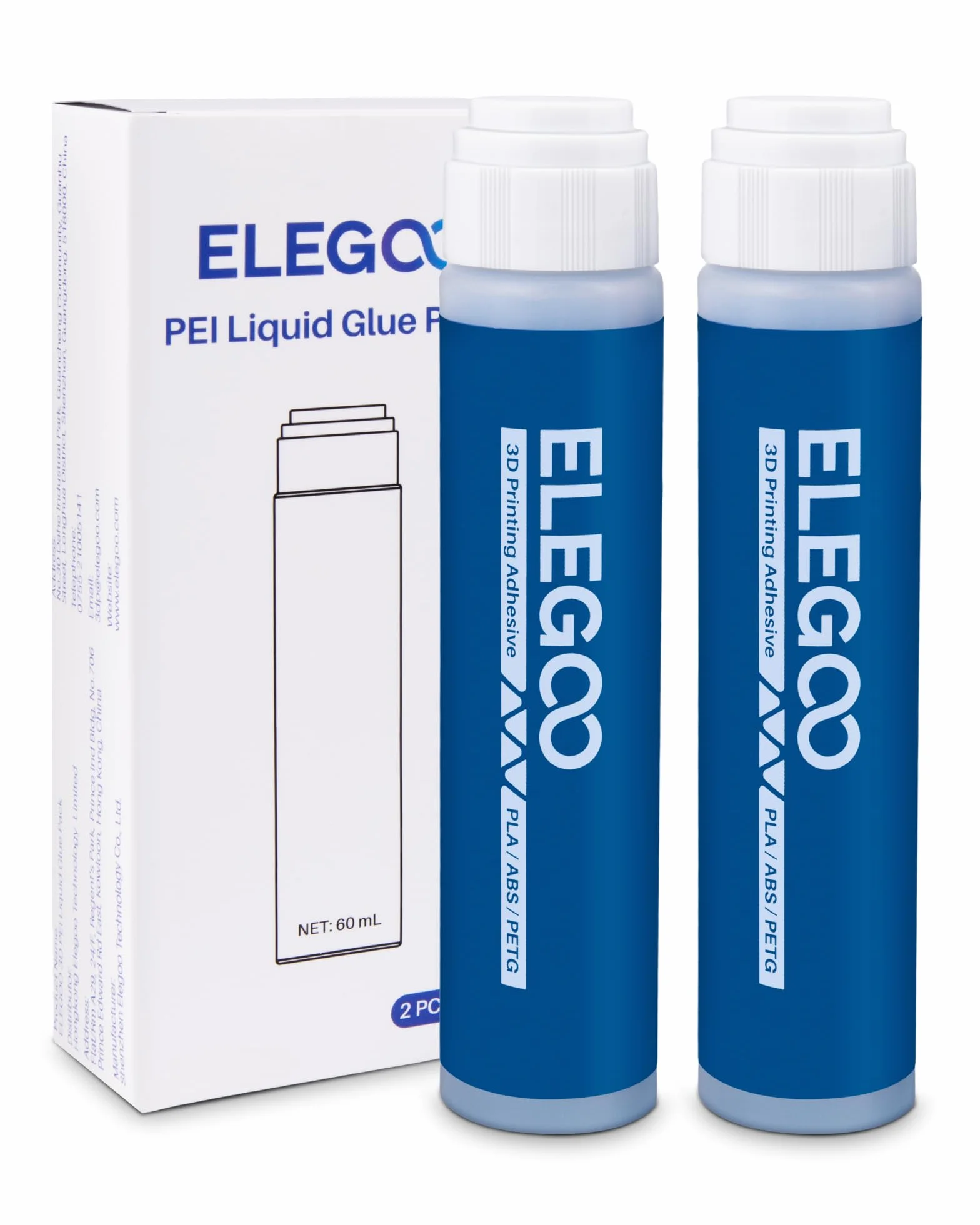ELEGOO 2 PCS Colla Per Stampante 3D, 60 ml × 2, Colla Stick Adesivo Per 3D Filamenti ABS/PLA/PETG/TPU, Colla Adesiva Forte Per Il Letto Caldo PEI/PEO/PET E Piastre Di Costruzione In Alluminio