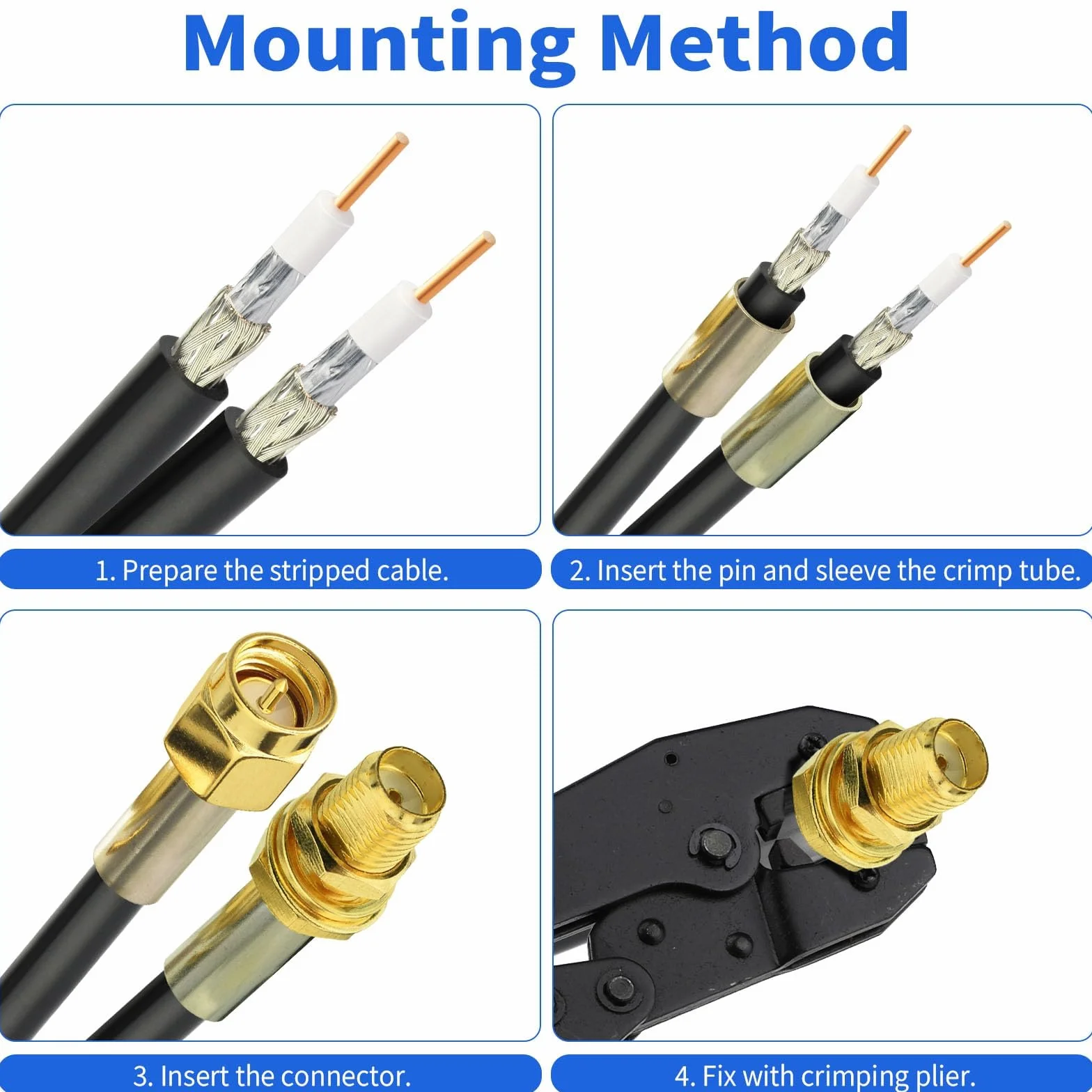 Superbat Kit Connettori RPSMA 10 Pezzi Maschio Femmina Crimpare Saldare 50 Ohm RF Cavo Coassiale RG58 LMR195