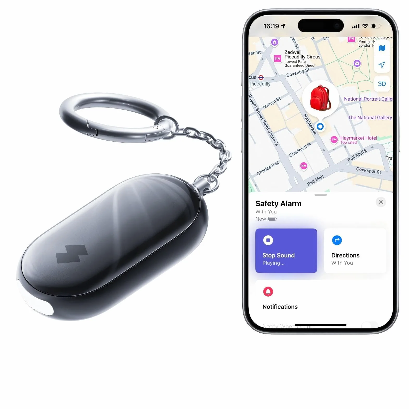 SwitchBot Allarme di Sicurezza Personale, Sirena Potente da 130dB con Luce LED Stroboscopica, Portachiavi di Autodifesa IP65 con Avvisi di Posizione, Perfetto per Donne, Bambini e Anziani, Nero