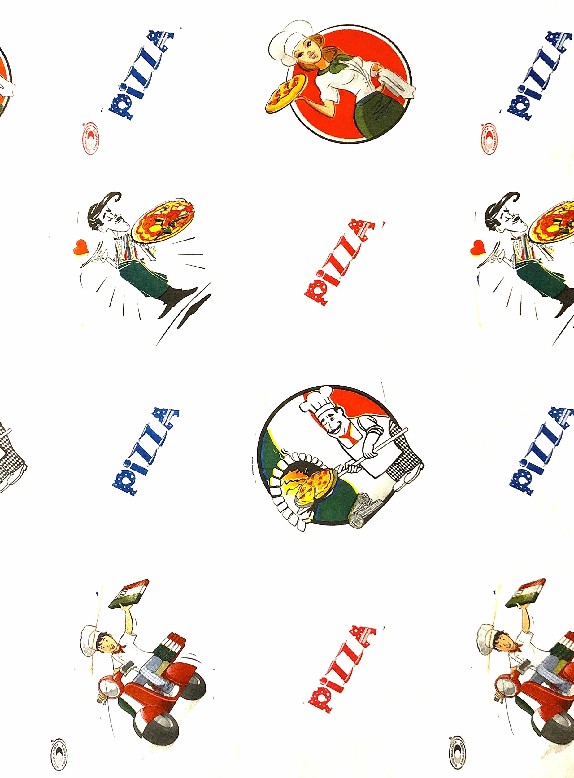 Carta accoppiata da gr. 60 + Hdpe stampata con logo "Pizza" - Formato cm. 37x50 - Pacco da Kg. 10 (circa 825 fogli)