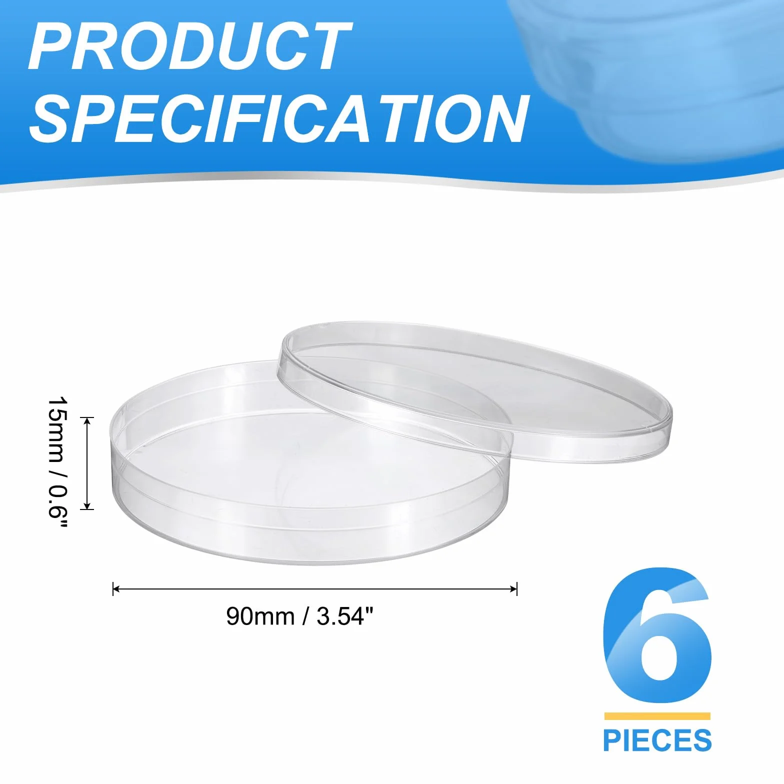 PATIKIL Piastre Petri in Plastica da 90mm/3.5 Pollici con Coperchio, Confezione da 6, Piastre per Colture Tissutali per Esperimenti Scientifici in Laboratorio, Trasparenti