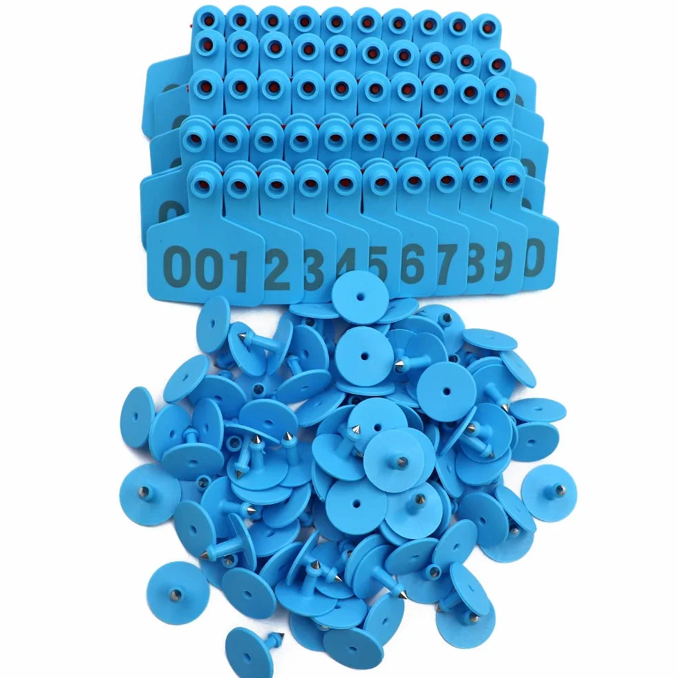 M.Z.A Etichette per Orecchio di bovini in plastica Etichette per Orecchie in plastica per Mucca Animale Capra di Pecora con Numero 001-100 (Blu)