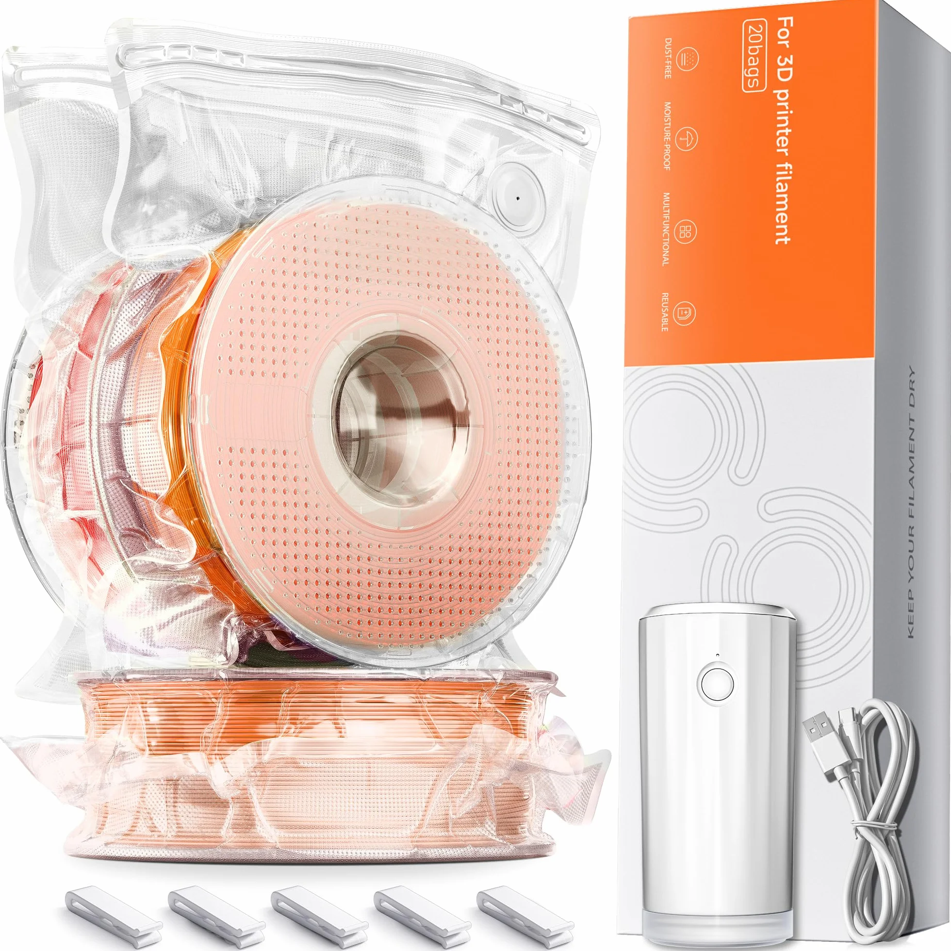 YOOPAI Kit sacchetti sottovuoto per filamento per stampante 3D con pompa automatica, 20 sacchetti extra grandi (38 x 33 cm), compatibili con filamento Bambu Lab 1,75 mm