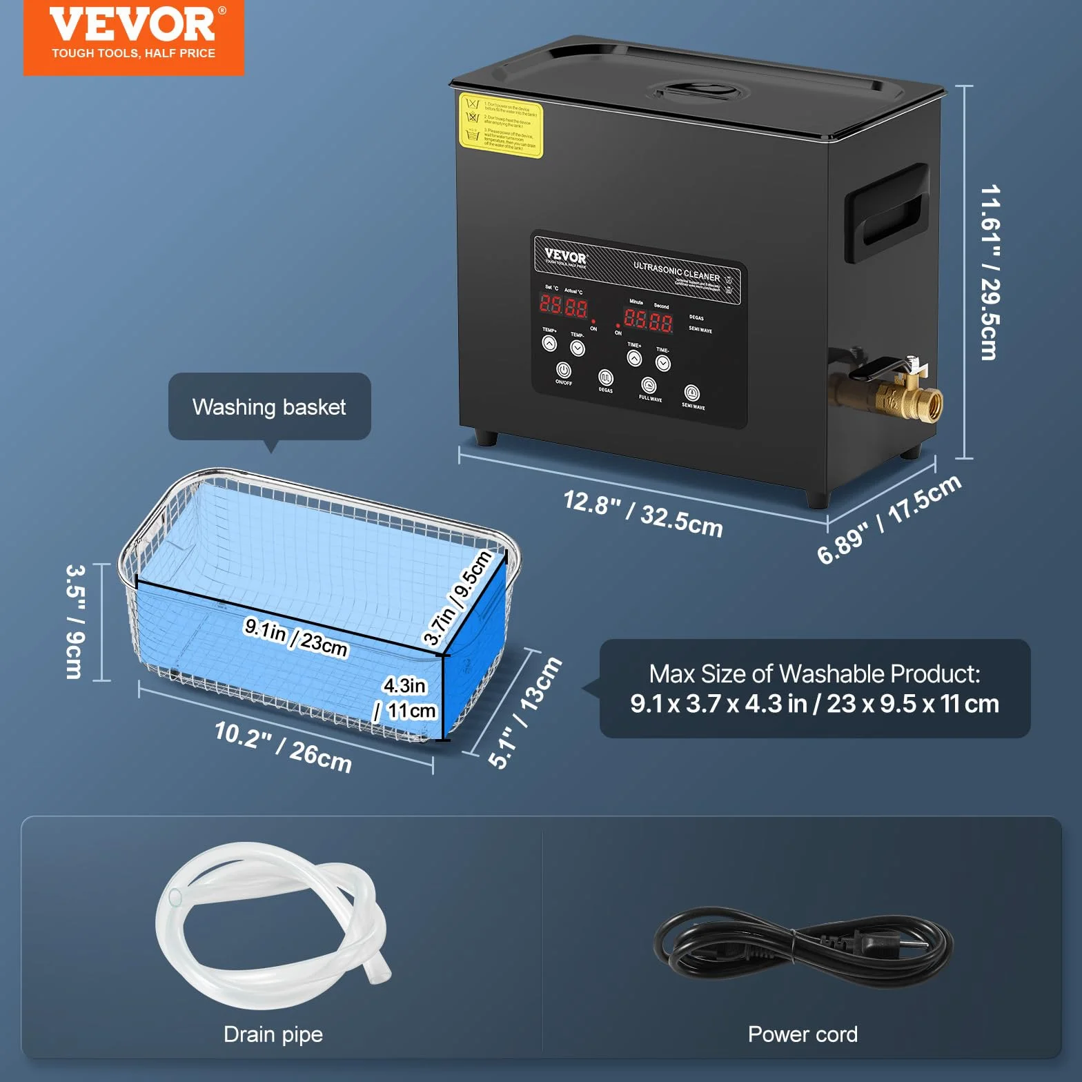 VEVOR Pulitore Ultrasuoni Industriale 6L 180W Digitale con Riscaldatore e Timer