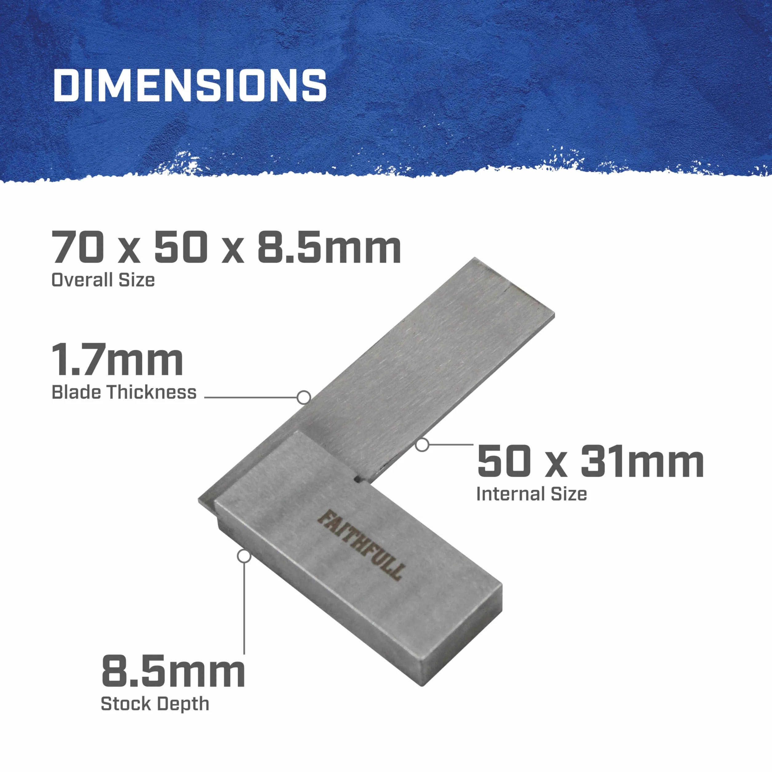 Squadra da falegname Faithfull 50 mm (2 pollici) Lama in acciaio temprato rettificata di precisione per marcatura misurazione tracciamento metalli legno
