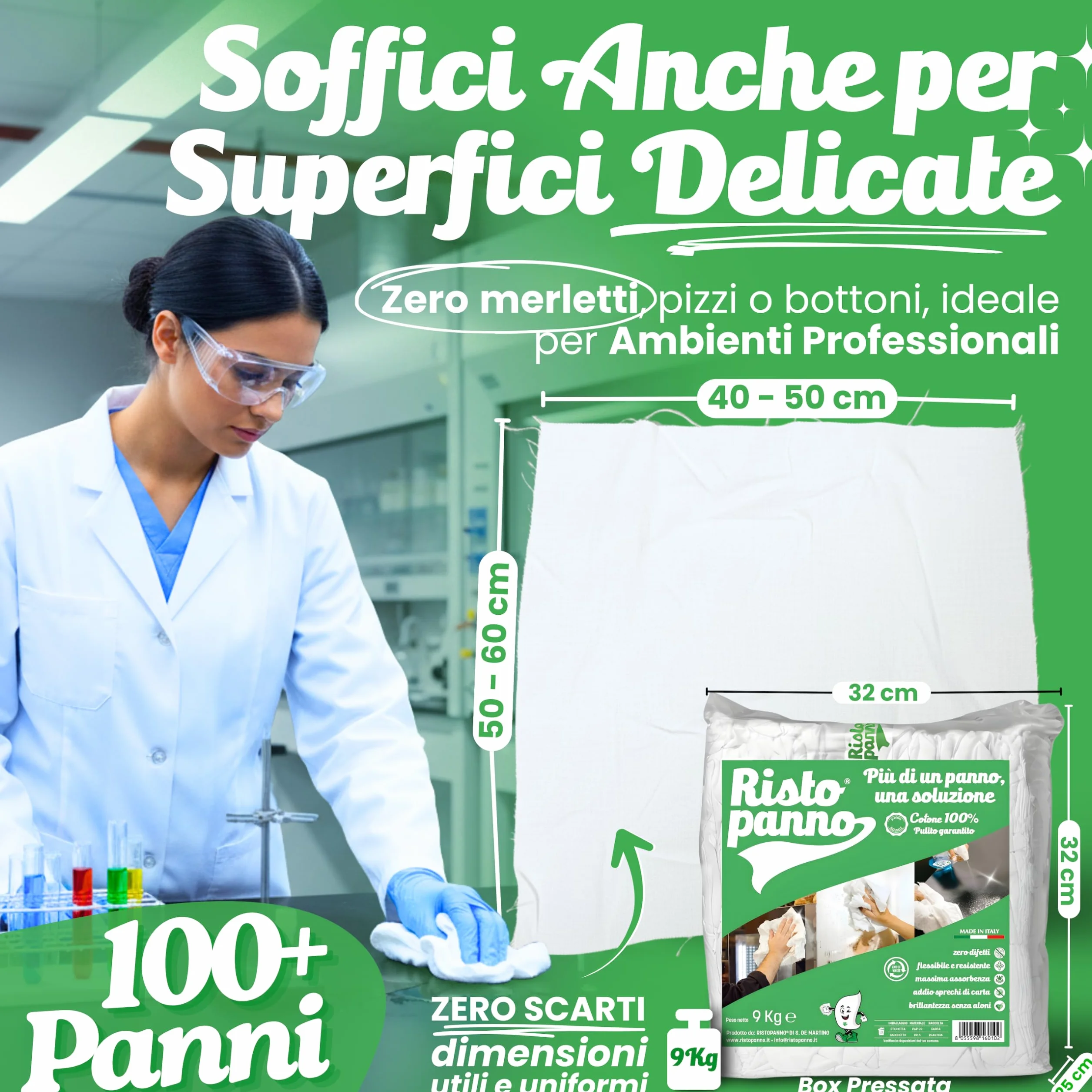 Panni Multiuso Stracci Bianchi Cotone Box 9 kg 40/50 x 50/60cm Alta Assorbenza Zero Pelucchi