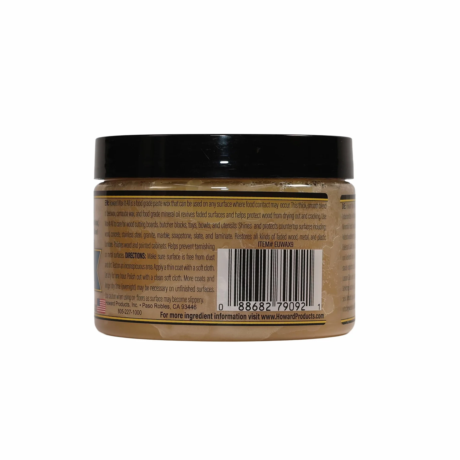 Howard Wax It All - Pasta di cera d'api per legno, pietra, metallo, granito, marmo, macellaio, controsoffitti e mobili - Miscela di olio minerale carnauba - 255 g