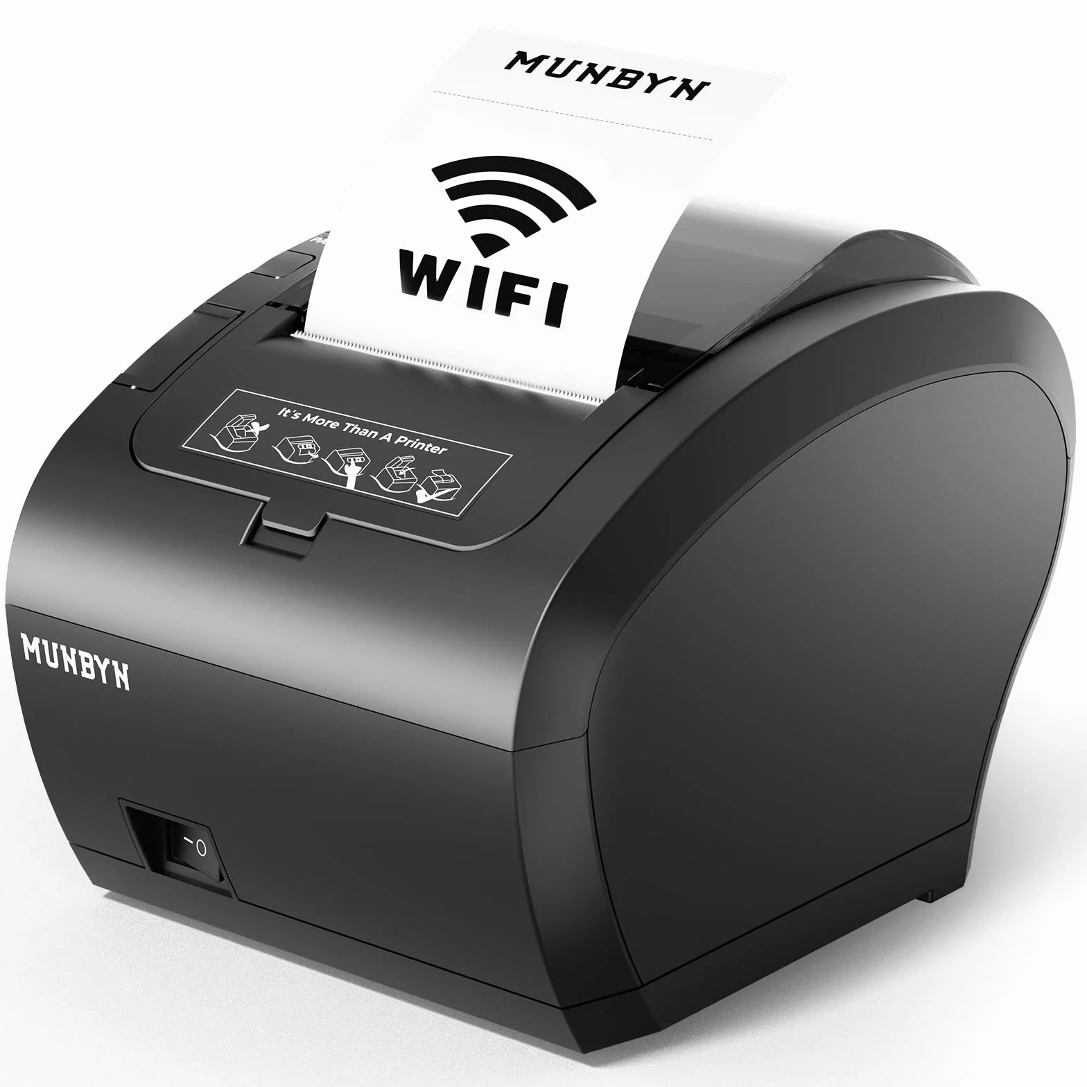 MUNBYN Stampante Termica WiFi, 300mm/s Stampante Scontrini 80mm con Porta USB (047P-WiFi) per Mac, Windows, Chromebook, Linux—ESC/POS, Taglierina Automatica ad Alta Velocità, Montabile a Parete, Nera
