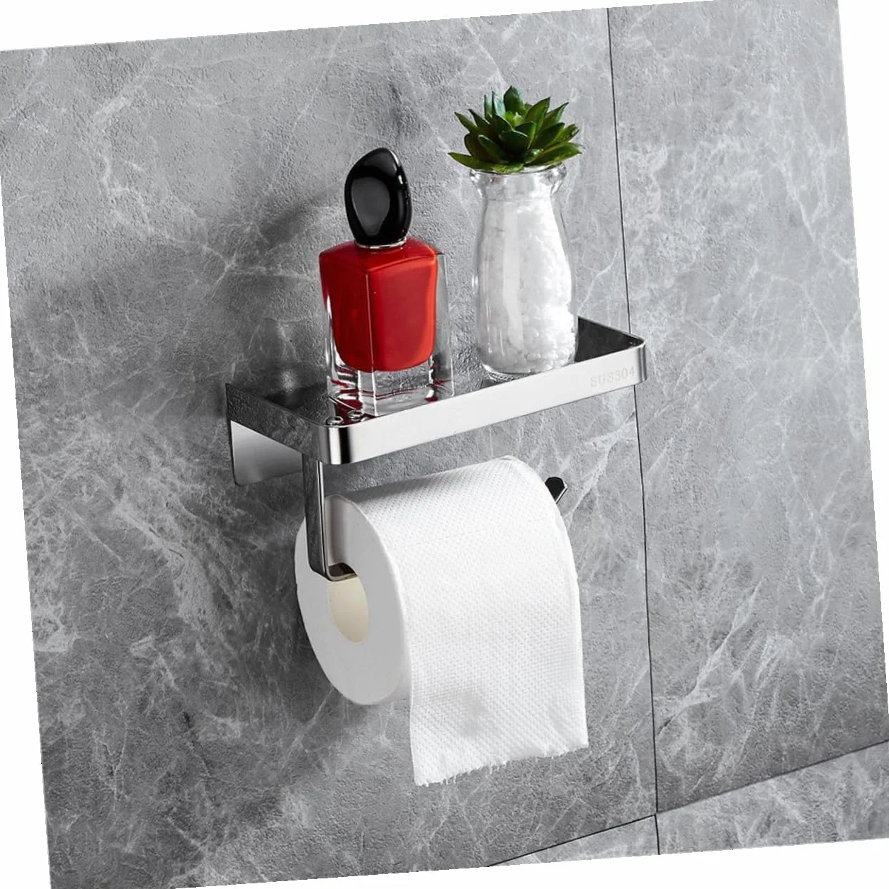 NUOBESTY Portarotolo Carta Igienica con Ripiano per Smartphone Supporto da Muro in Acciaio Inossidabile Antiruggine Bagno e Toilet