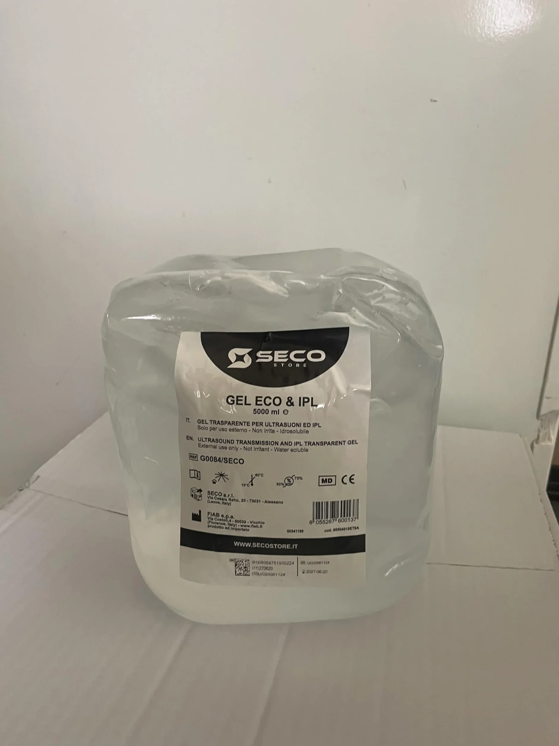 SECOSTORE Gel Conduttore Trasparente, Ultrasuoni Ecografia ECG Luce Pulsata, Ipoallergenico | Confezione 5 litri + Dosatore 250 ml