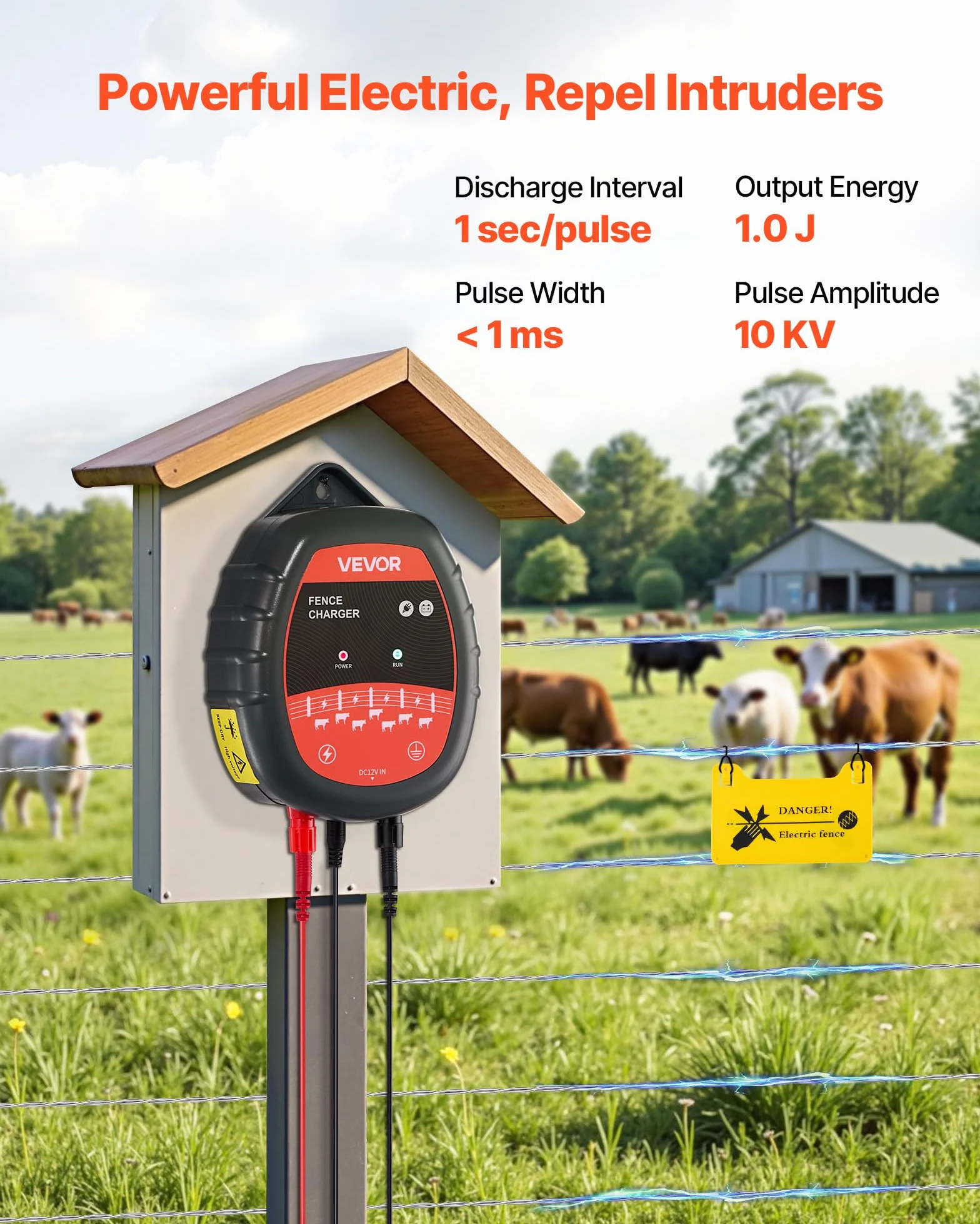 VEVOR Caricabatterie per Recinzioni Elettriche, 10 kV 1 J Elettrificatore per Recinzioni Elettriche AC/DC con Indicatore LED, Impedisce l'Intrusione di Animali Selvatici per Pollame da Allevamento