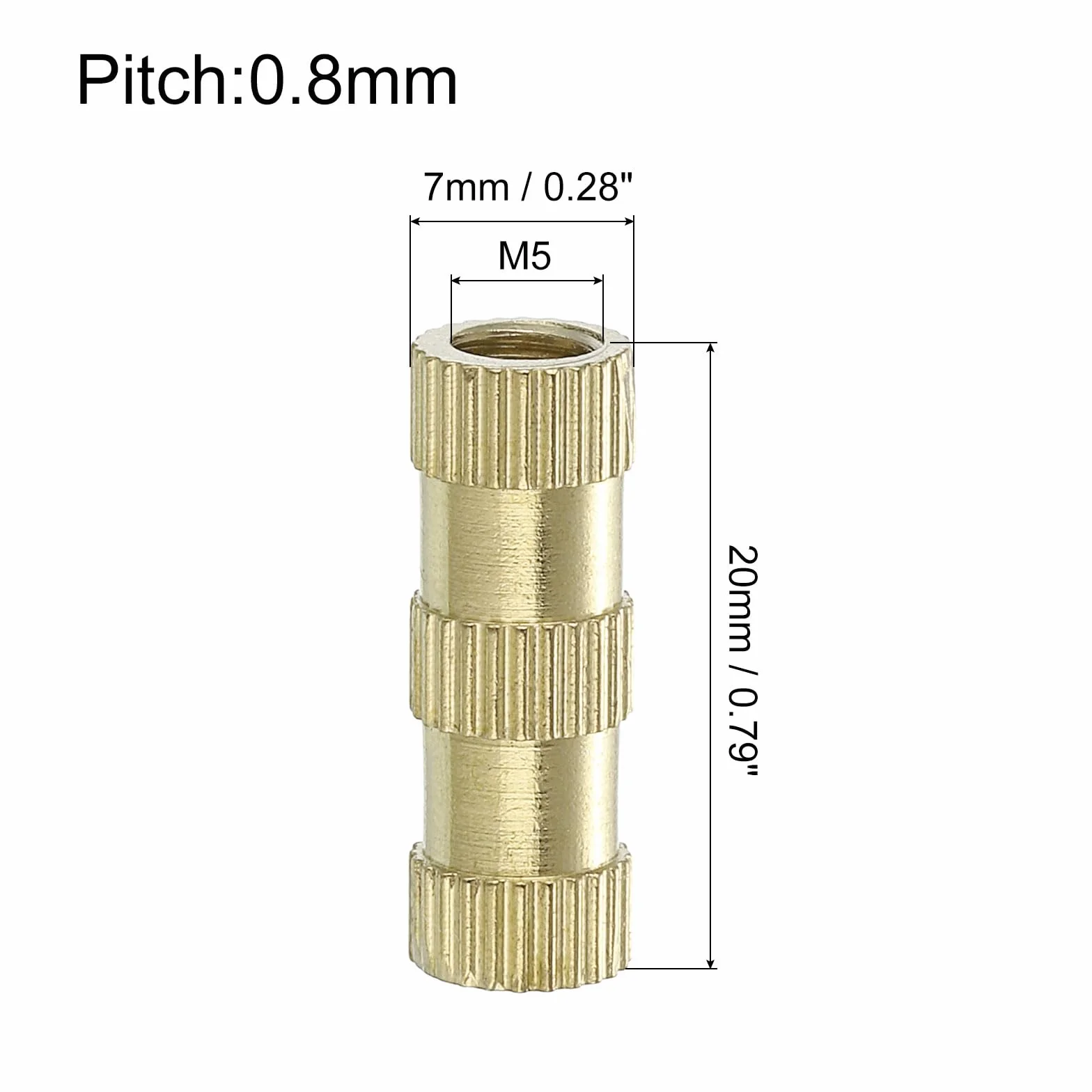 QUARKZMAN Dadi Inserti Scanalati 15pz M5 x 20mm x 7mm Inserti Filettati Femmina Ottone