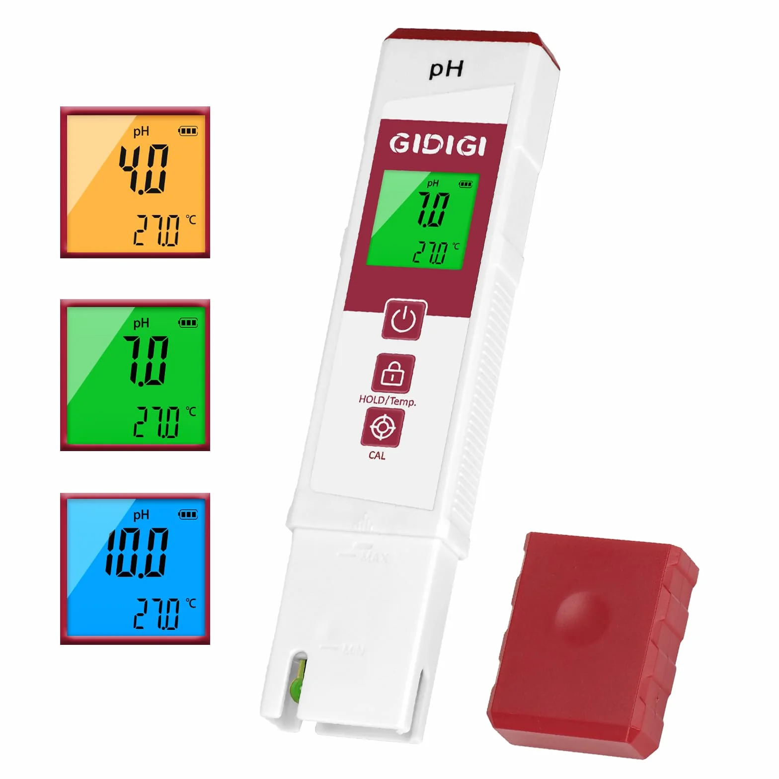 Misuratore di pH per acqua con display a colori, misuratore di pH digitale professionale, kit di calibrazione del pH analizzatore di qualità dell'acqua per piscine, terme, idroponica, acquari e