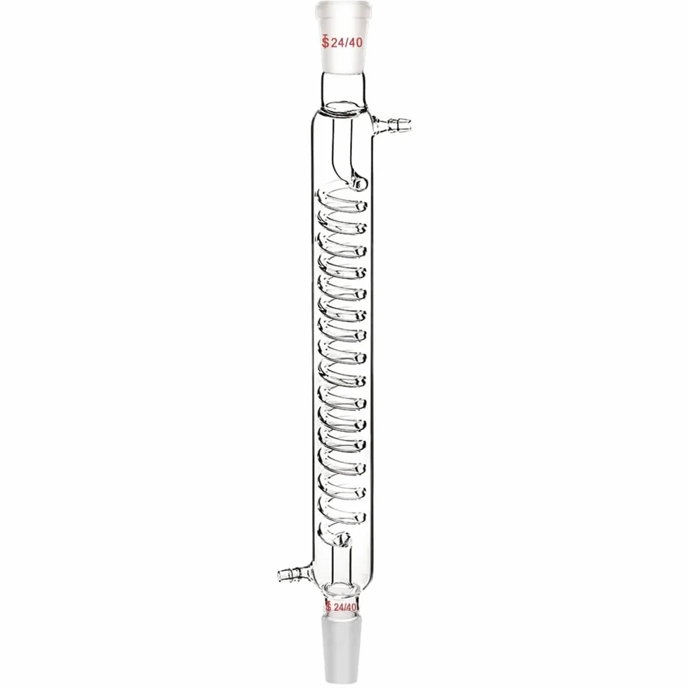 Loufy Condensatore in vetro borosilicato con raccordo 24/40, lunghezza rivestimento 300 mm, tubo condensatore a serpentina, facile da usare