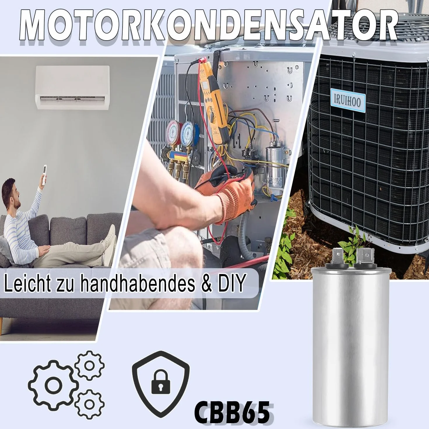 Condensatore motore CBB65 25uF 450V AC 50/60Hz auto-guarigione alloggiamento metallo per aria condizionata