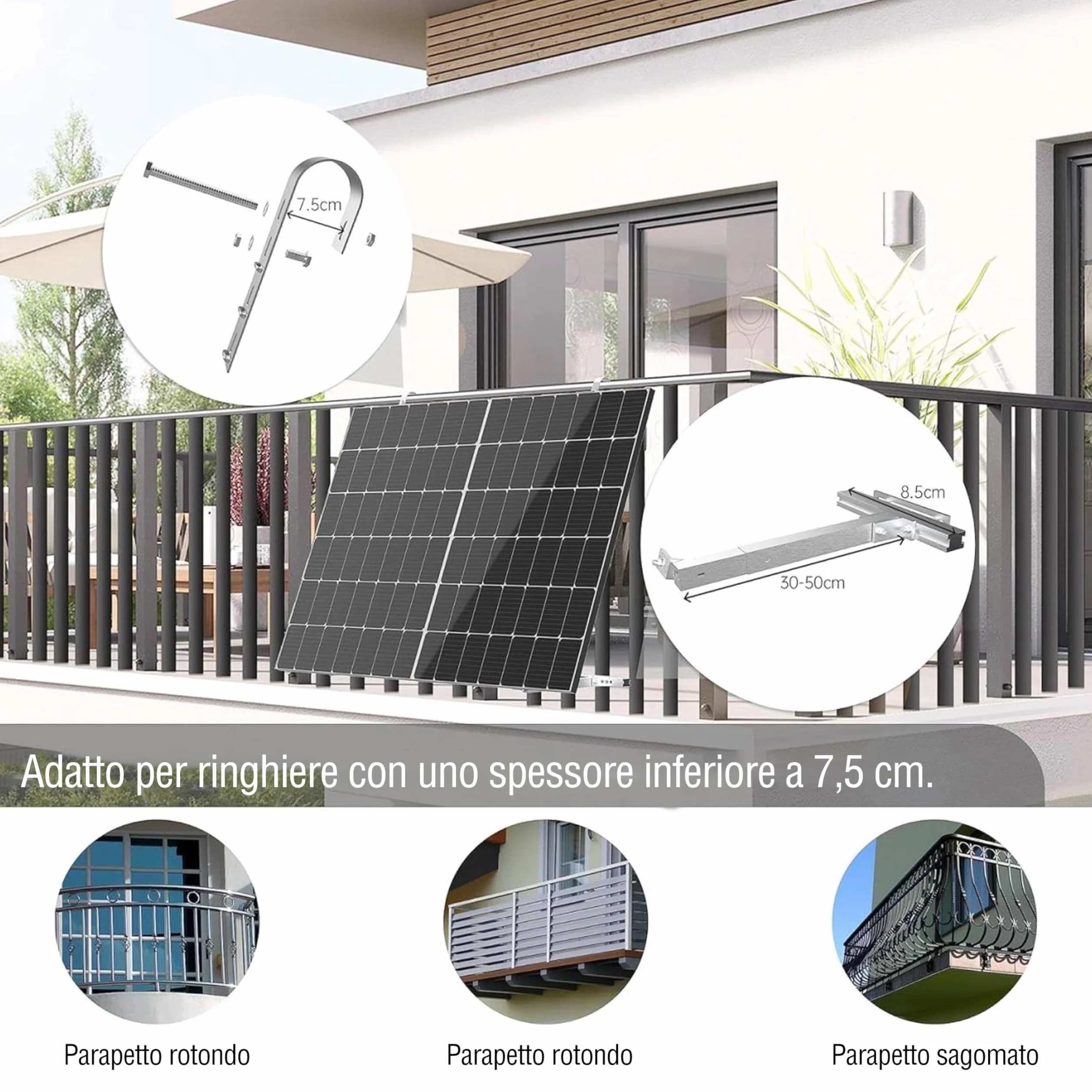 Supporto per centrali elettriche da balcone in lega di alluminio, angolo regolabile 0° 15-30°