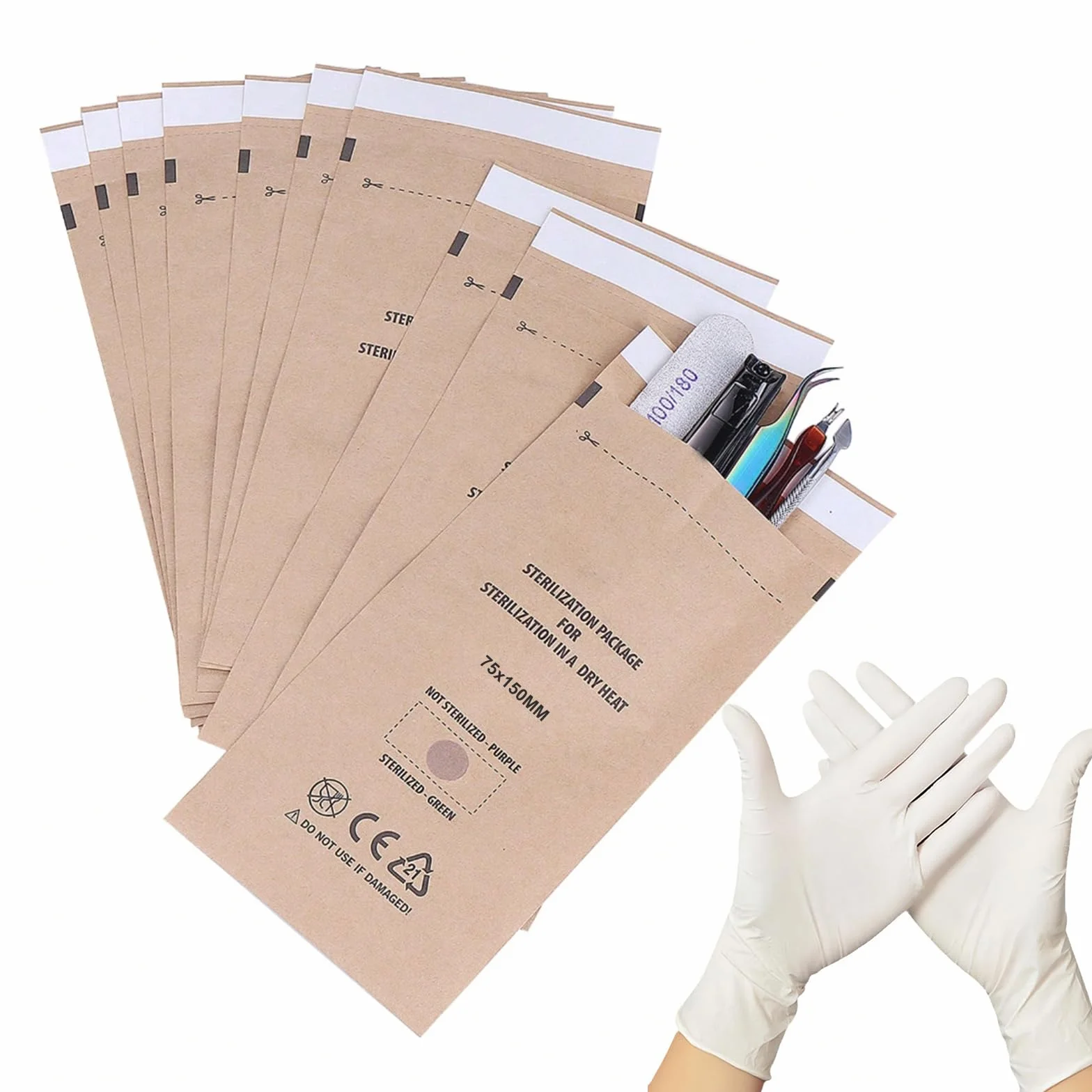 100 Pezzi Buste per Sterilizzazione, 75 x 150mm Buste Sterilizzazione Estetista, Autosigillanti per Cosmetica e Strumenti per Unghie
