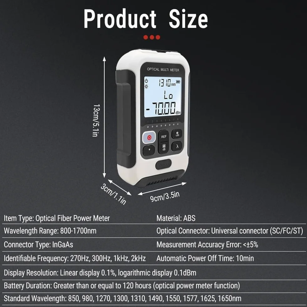 Misuratore di Potenza in Fibra, TM570A Multifunzionale Power Meter Fibra Ottica, 70dBm ~ +10dBm Lunghezza d'onda di Lavoro 850-1650nm, Veloce e Preciso, Bianco