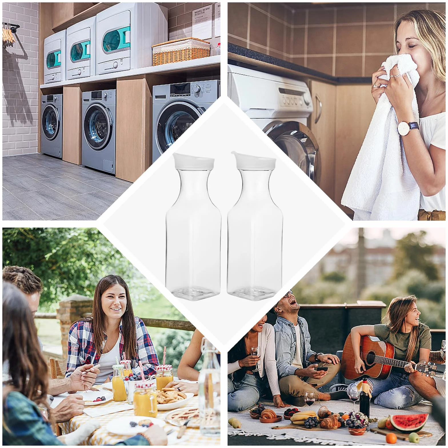 Dispenser Detersivo Lavatrice: WIYETY 2 Pezzi 1,5L Contenitore Detersivo Polvere, Distributore di Detersivo per Detersivo in Polvere, Può Essere Utilizzato Anche per Alimenti come Succhi