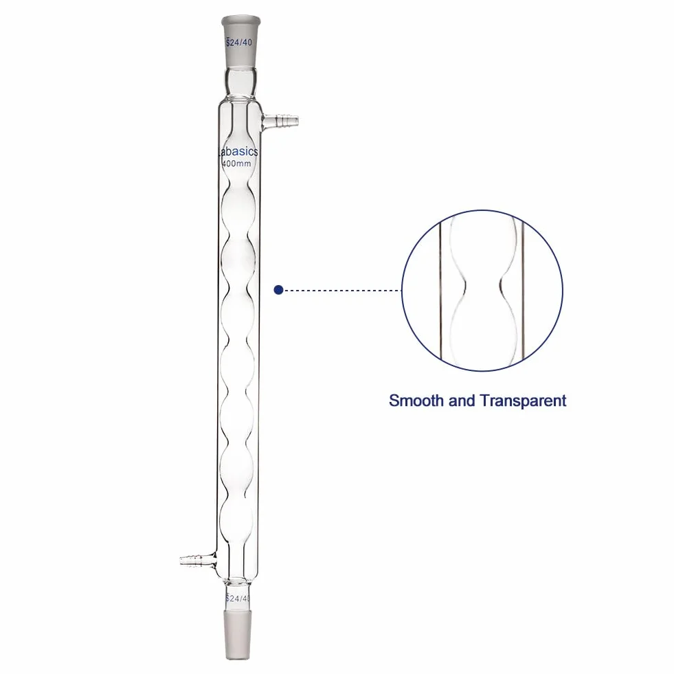 Labasics Borosilicato Vetro Condensatore Allihn con 24/40 Comune e Lunghezza Giacca 400mm, Condensatore in Vetro da Laboratorio Glass Allihn Condenser