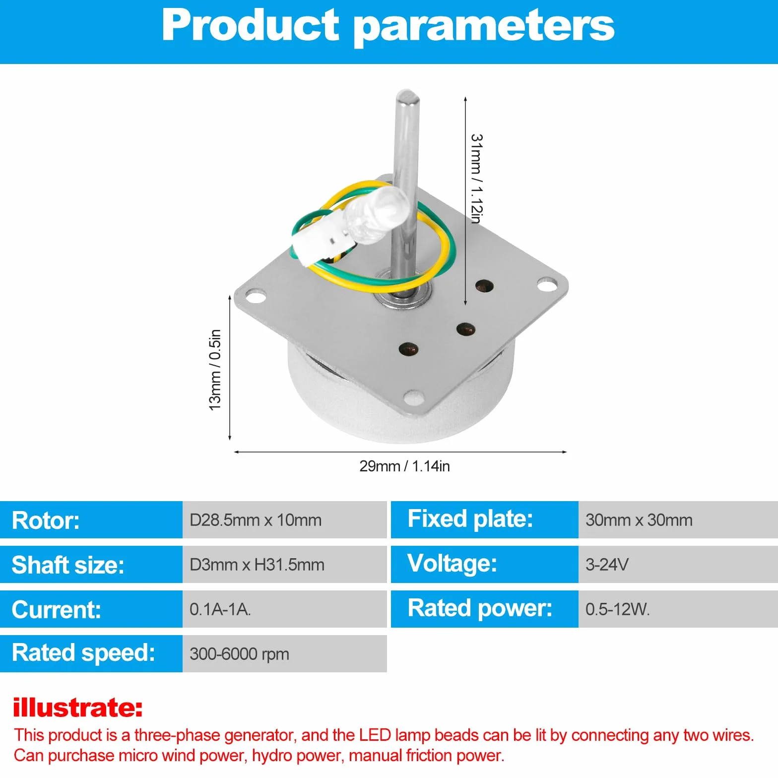 Micro motore senza fili a mano AC 3-24 V 3-24 V, mini generatore di energia eolica, generatore di turbine eoliche, strumento didattico esperimento modello, per generazione di energia trifase, 0,1A-1A