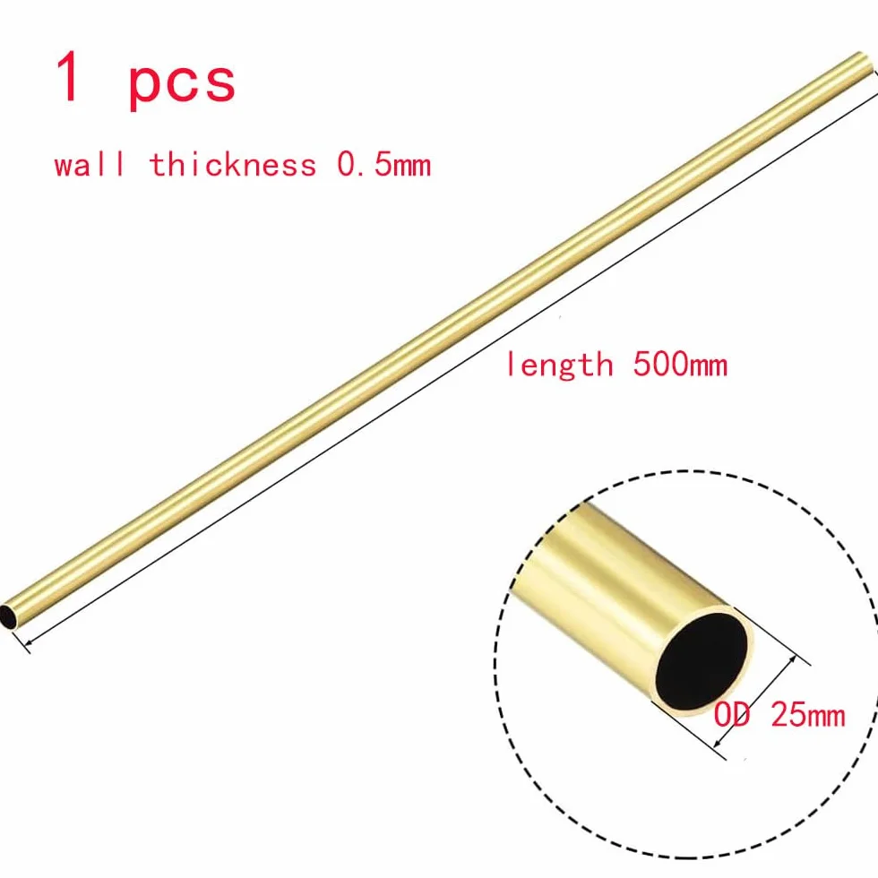 Tubo in Ottone H62 Meccanico 500 mm Spessore 0,5 mm Diametro 14-25 mm