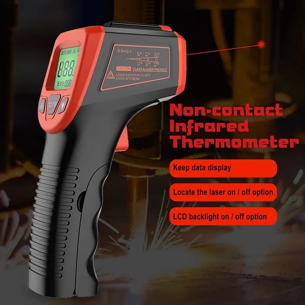 Termometro Infrarossi Senza Contatto a Pistola Laser Digitale LCD -50°C a 600°C per Cucinare Grigliare Forno Pizza