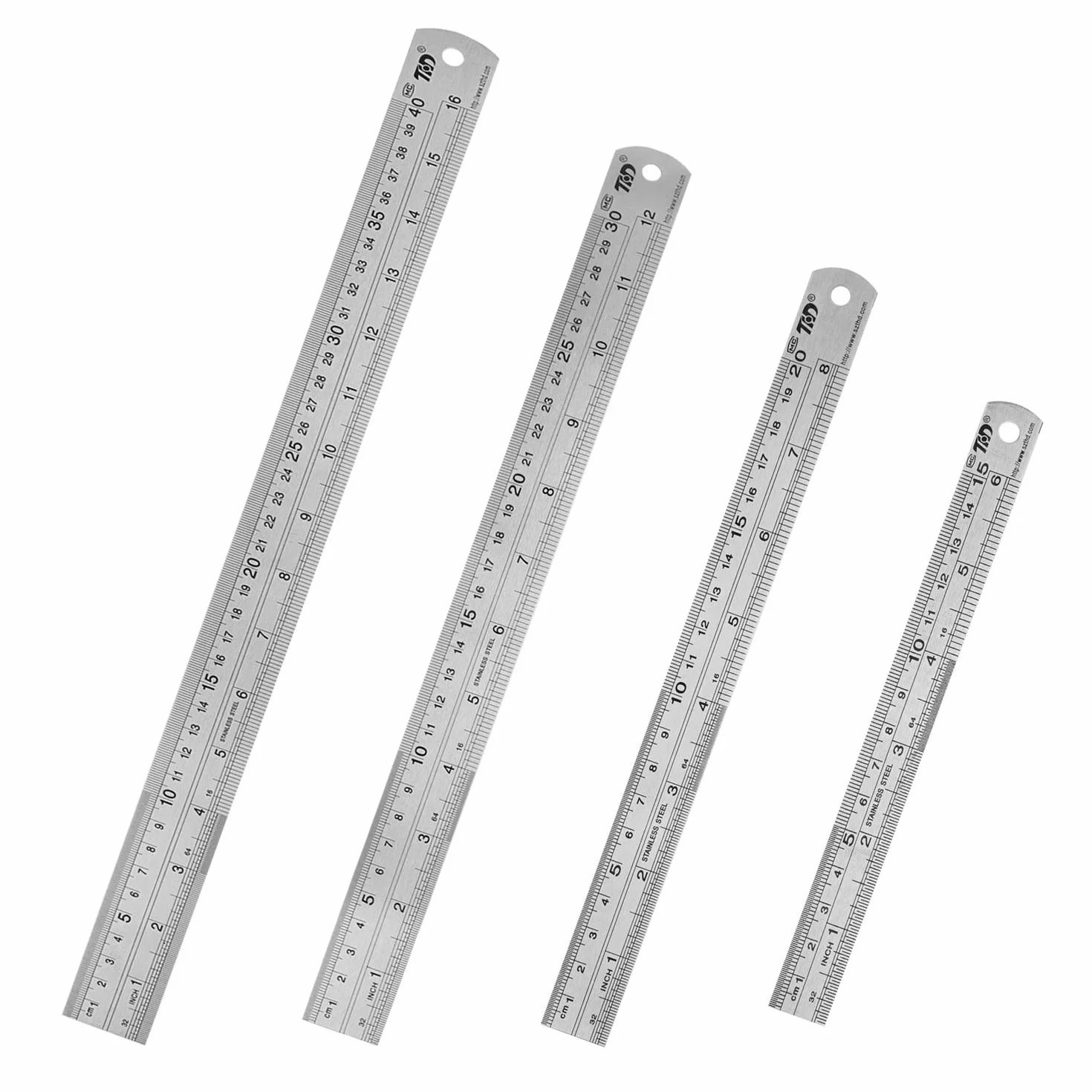 Set di 4 righelli in acciaio inox 15-40 cm per ingegneria, insegnamento