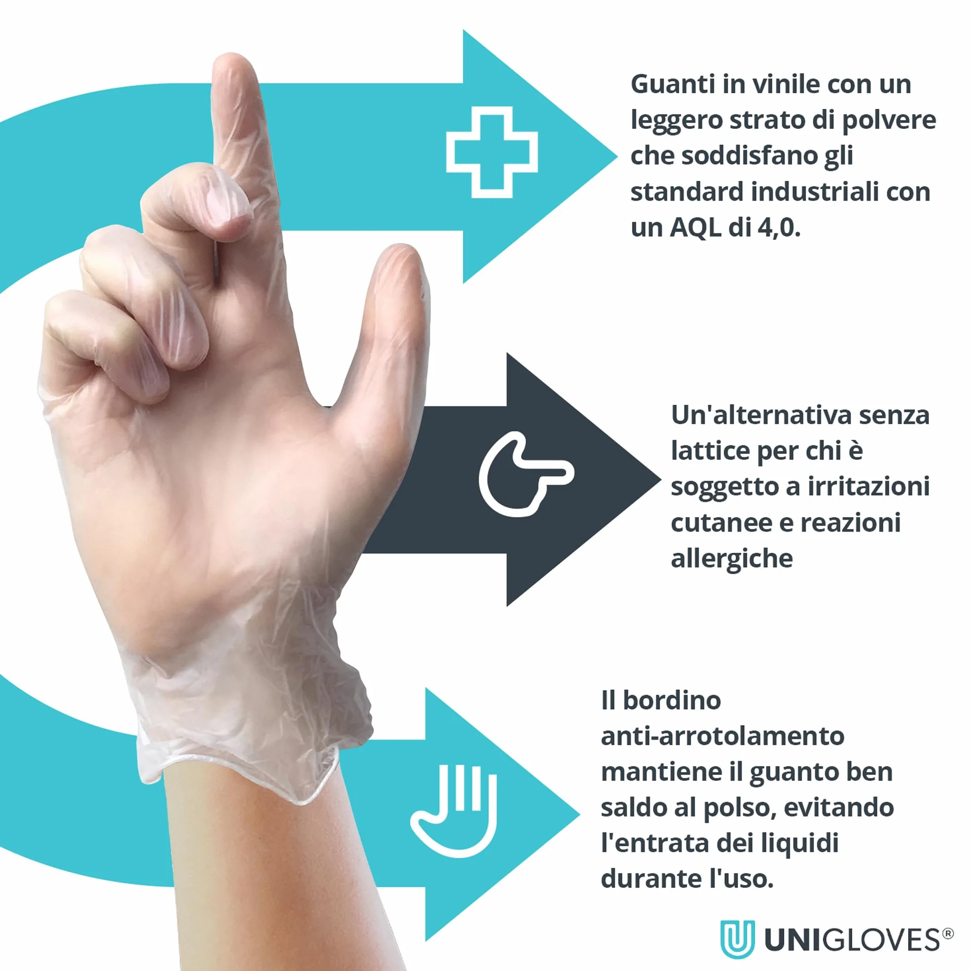 Unigloves Unicare Guanti da esame in Vinile Trasparente, Large, 100 Pezzi