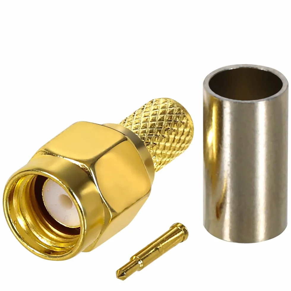 Connettore SMA maschio a crimpare placcato oro per cavi coassiali RG58 RG303 RG141 RG142 RG400 LMR195