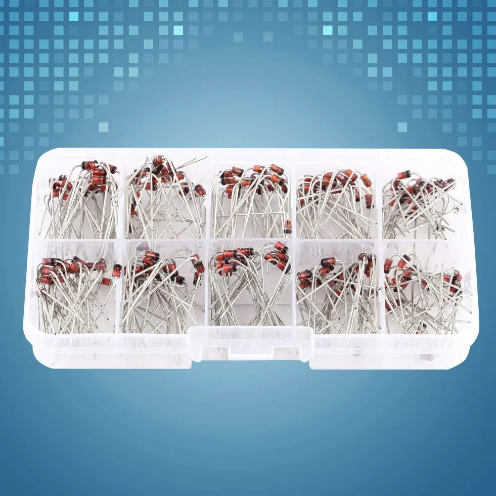 Kit Assortiti Diodi Zener 1W 3,3V-7,5V Set 200 Pezzi 10 Valori 1N4728-1N4737