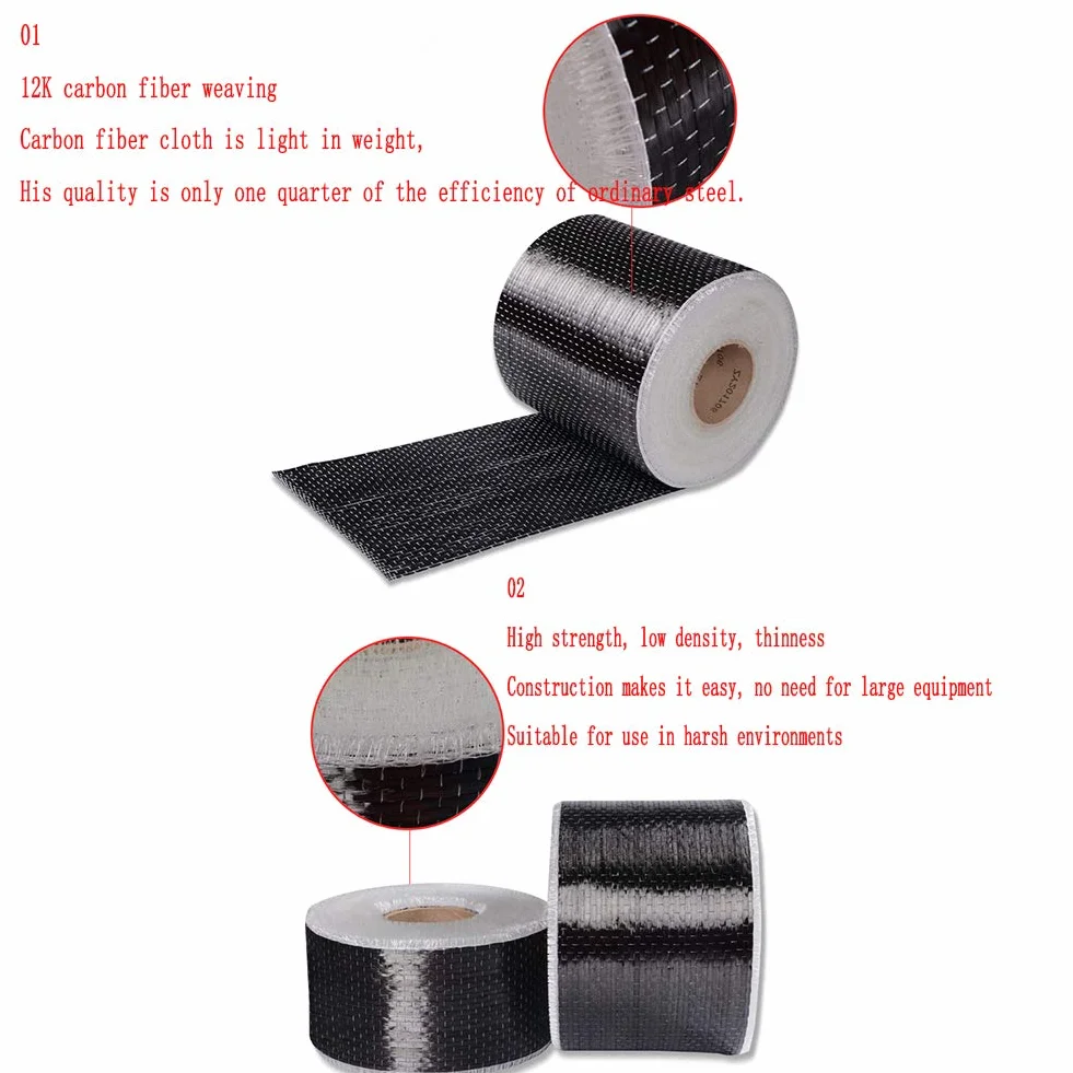Panno in Tessuto di Fibra di Carbonio Completa, Foglio Avvolgente 200 g/m², -15 cm x 666 cm