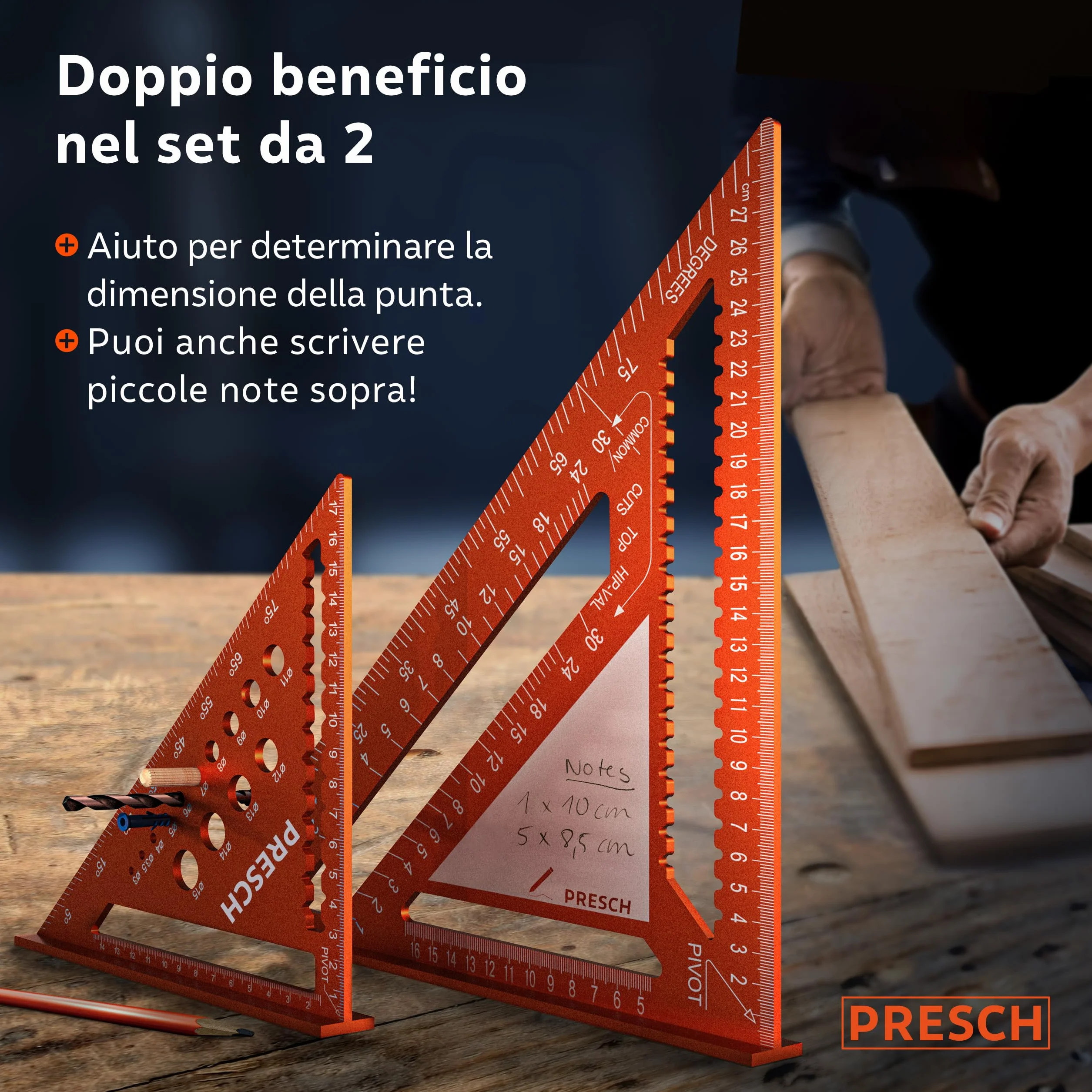 Presch Squadra da falegname Set 180mm 300mm Alluminio fresato ad alta precisione