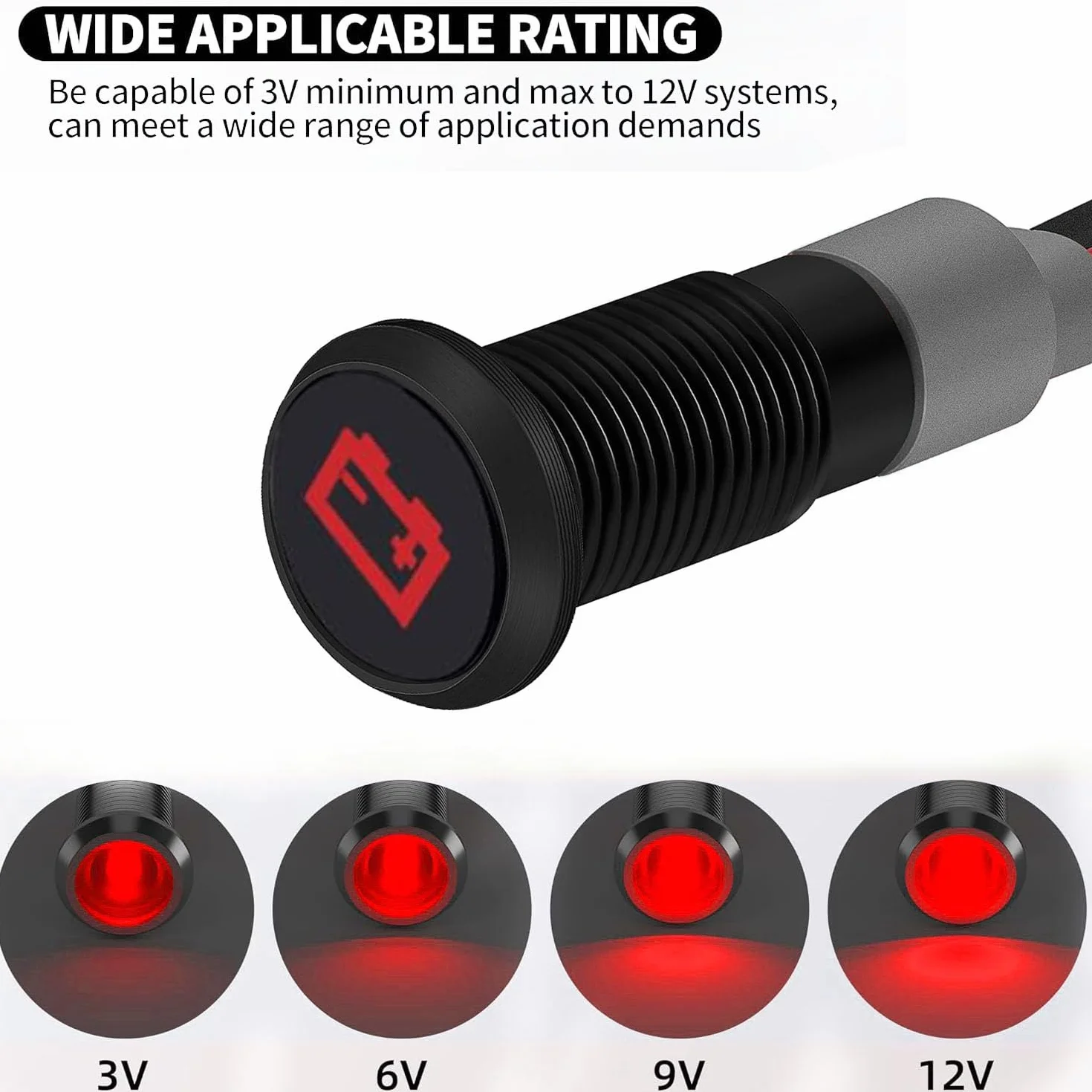 RUNCCI-YUN 12V-24V 8mm LED Pannello Pilota Cruscotto Spia Indicatore Lampada Auto Furgone Barca Indicatore Luminoso Lampada Pilota Cruscotto(Avviso batteria/alternatore) Rosso