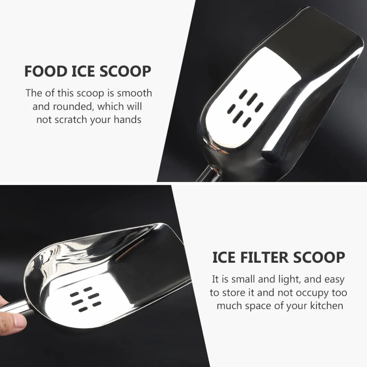 Cabilock 2pezzi Paletta Per Ghiaccio Acciaio Inossidabile Con Manico Per Cucina e Bar Utensile Versatile Per Servire Ghiaccio e Alimenti Facile Da Pulire e Maneggevole