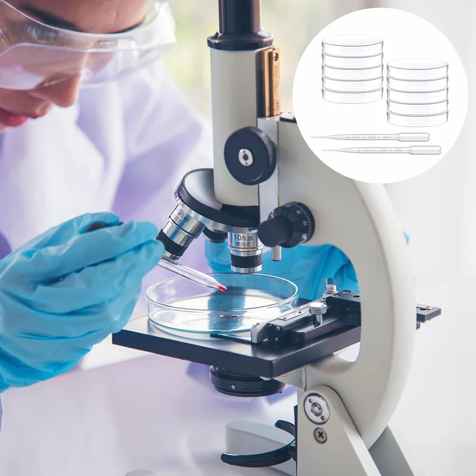 Piastra Petri,Petri Dishes,Piastra Petri in Plastica,Piatti Petri in Vetro, per Cultura di Laboratorio Lievito Batterico,10 con 2 Pipette di Trasferimento per Cultura di Laboratorio Lievito Batterico