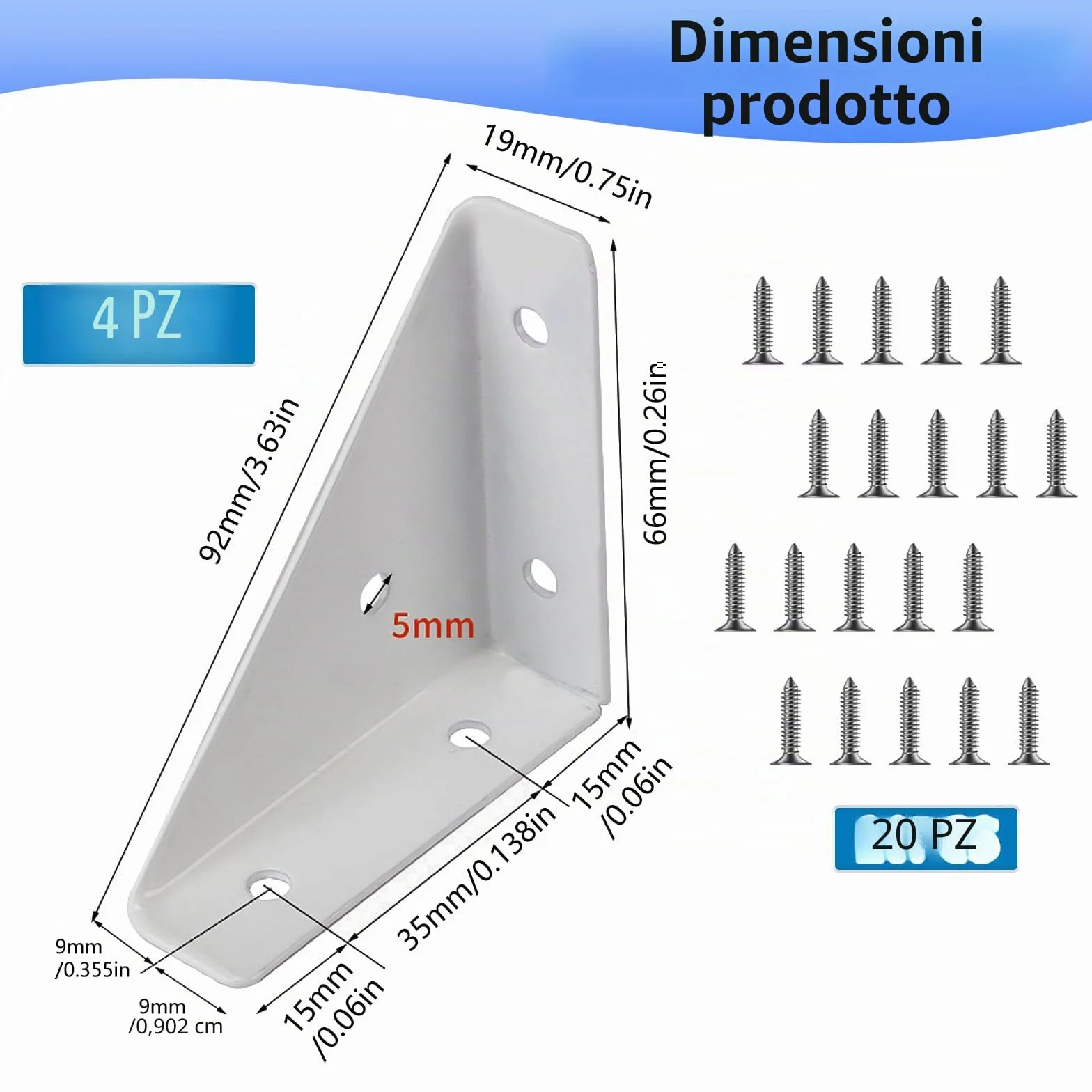 Squadrette Angolari Metallo per Legno 90° 4 Pezzi con Viti Bianco