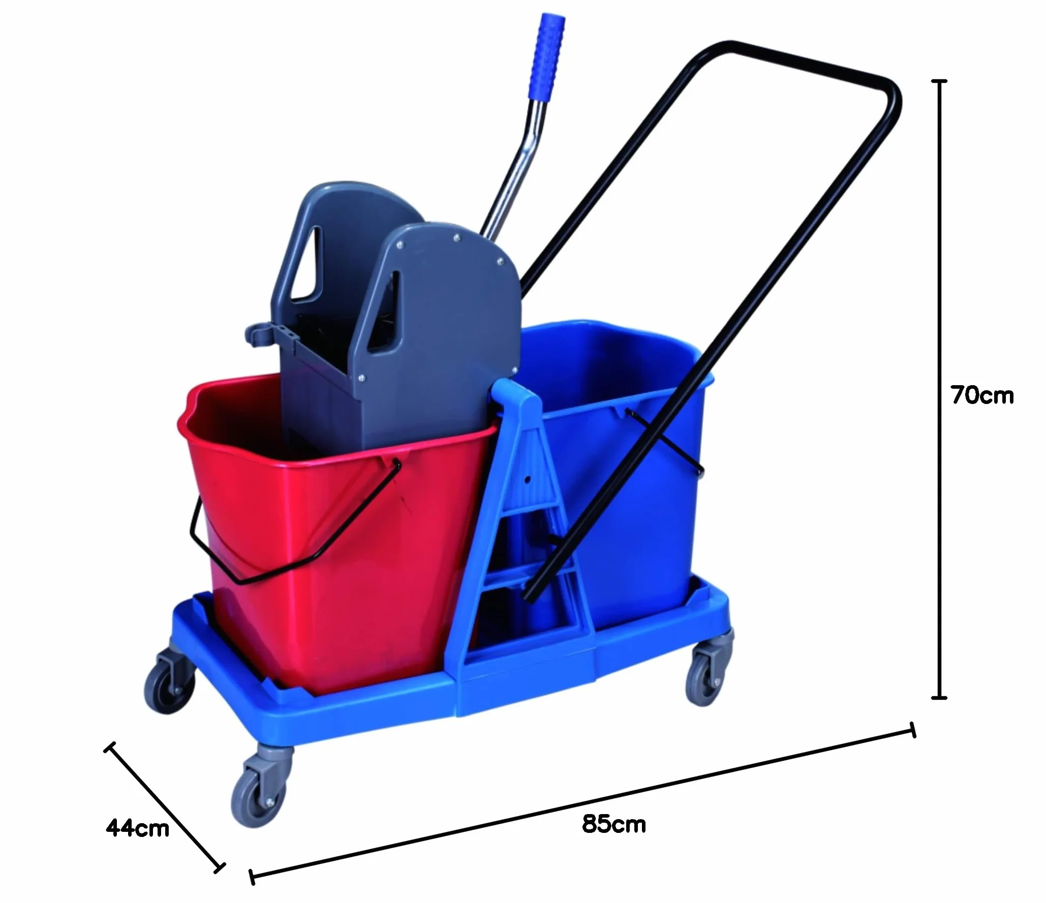 Carrello per le pulizie con doppio secchio da 25 litri e strizzatore Carrello per le pulizie professionale, con ruote e doppio secchio.