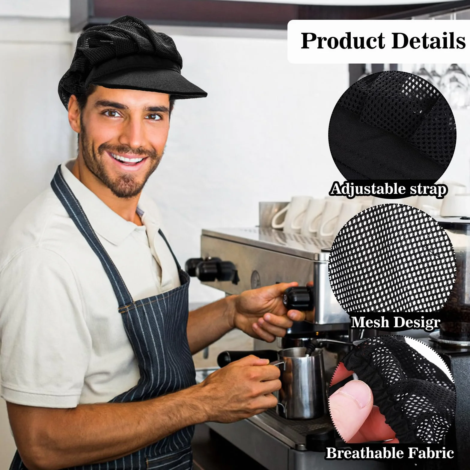 Telooco 2 Pezzi Cappello da Cuoco Regolabile Traspirante Nero con Tesa per Ristorante Chef