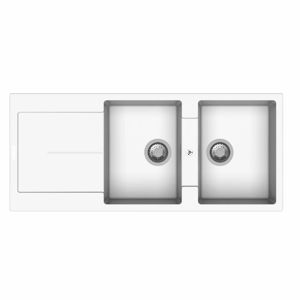 Lavello cucina 2 vasche e gocciolatoio bianco 116x50 Enigma D200