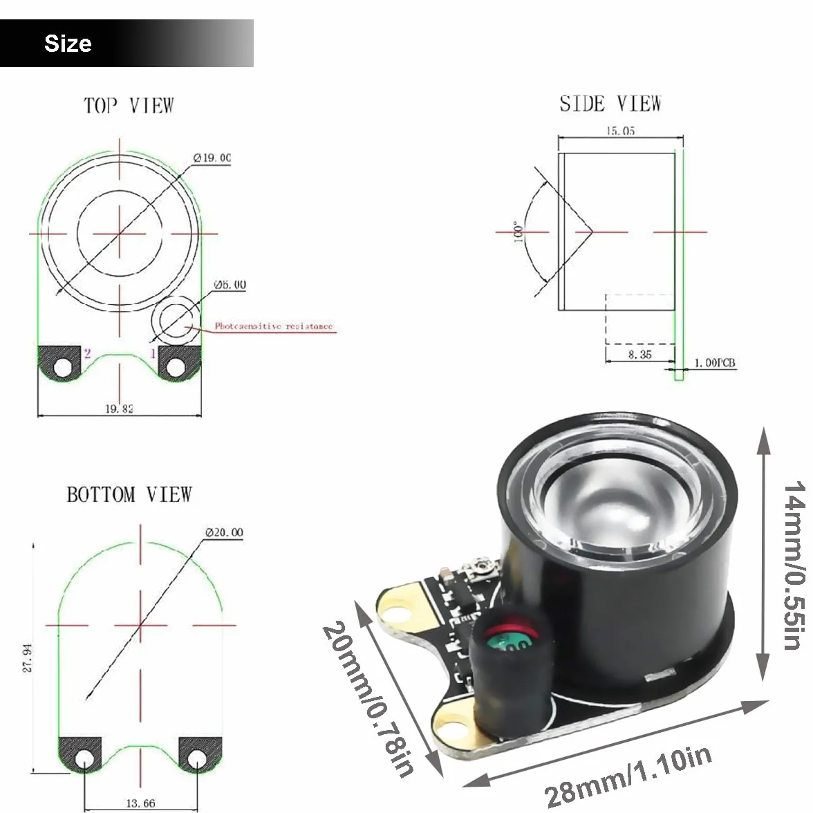 Modulo LED a infrarossi 3W 850nm IR per Raspberry Pi Telecamera visione notturna illuminatore fotosensibile 2 pezzi