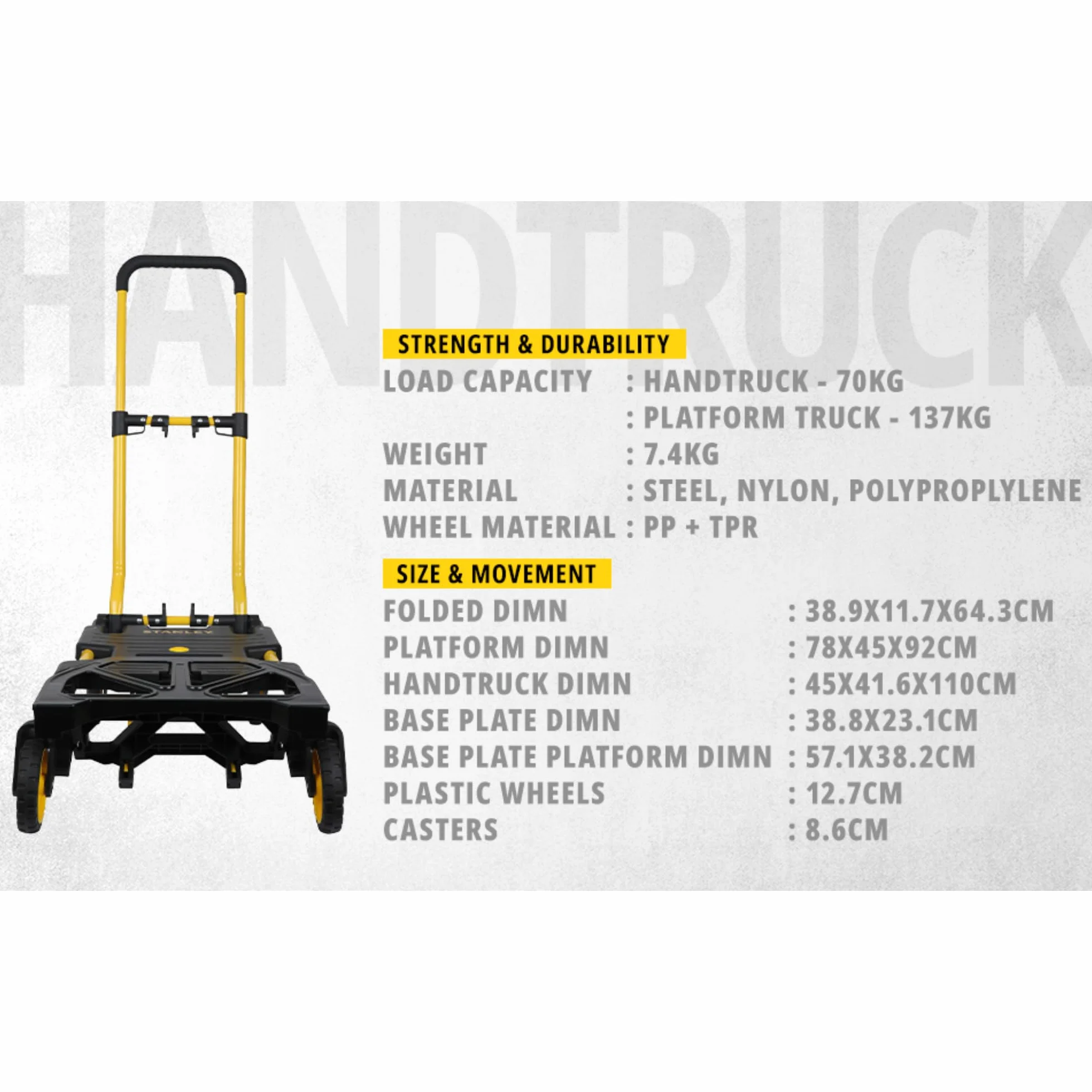 Stanley SXWTD-FT585 - Carrello ripiegabile 2 in 1 - può essere utilizzato come carrello a piattaforma e carrello - completamente ripiegabile per un facile utilizzo - capacità di carico 70/137kg