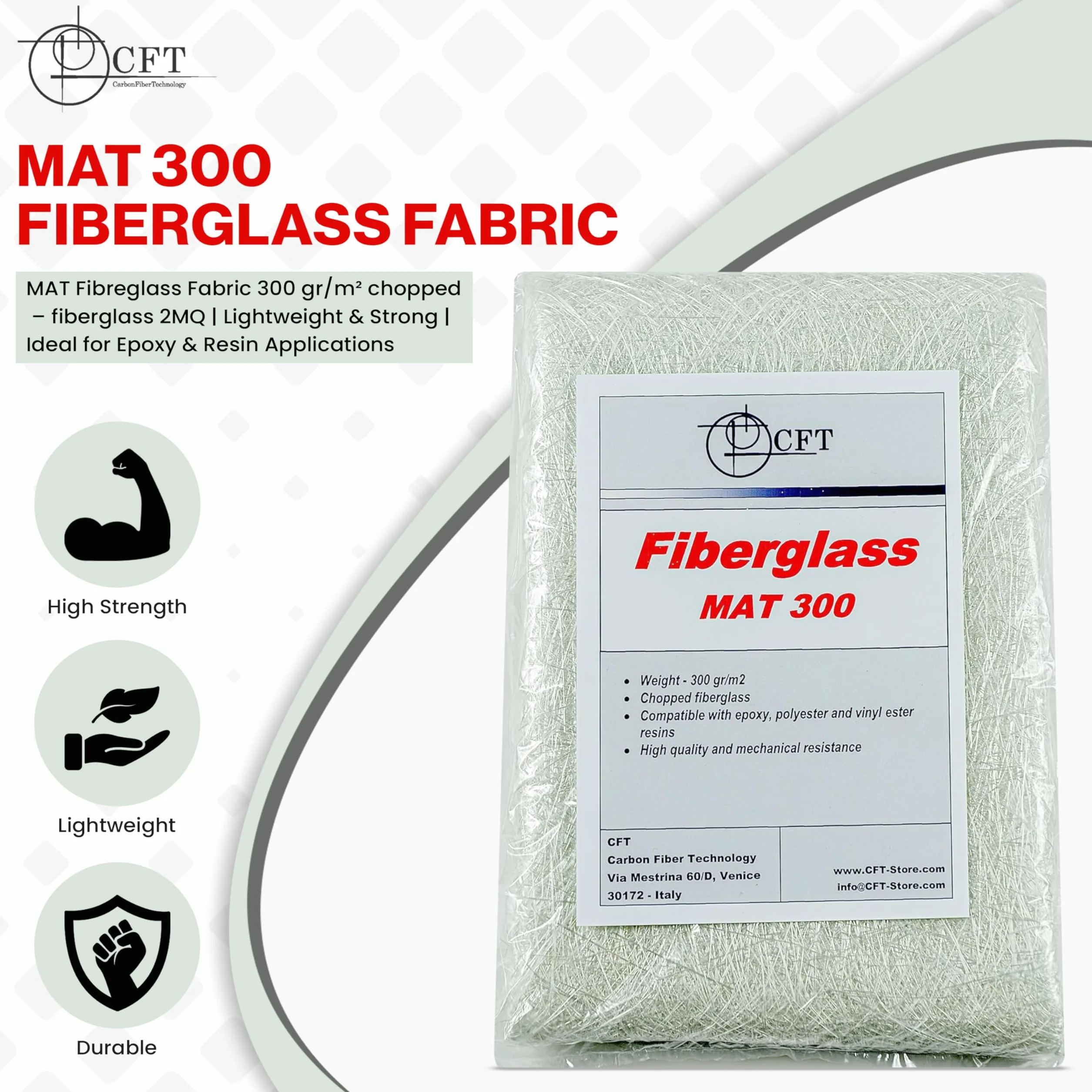 MAT 300 Fibra di Vetro 2 m² – Materassino da 300 g/m² in Vetroresina – Compatibile con Resina Poliestere ed Epossidica – Per Nautica, Fai da Te, Stampi, Riparazioni Barche e Uso Civile