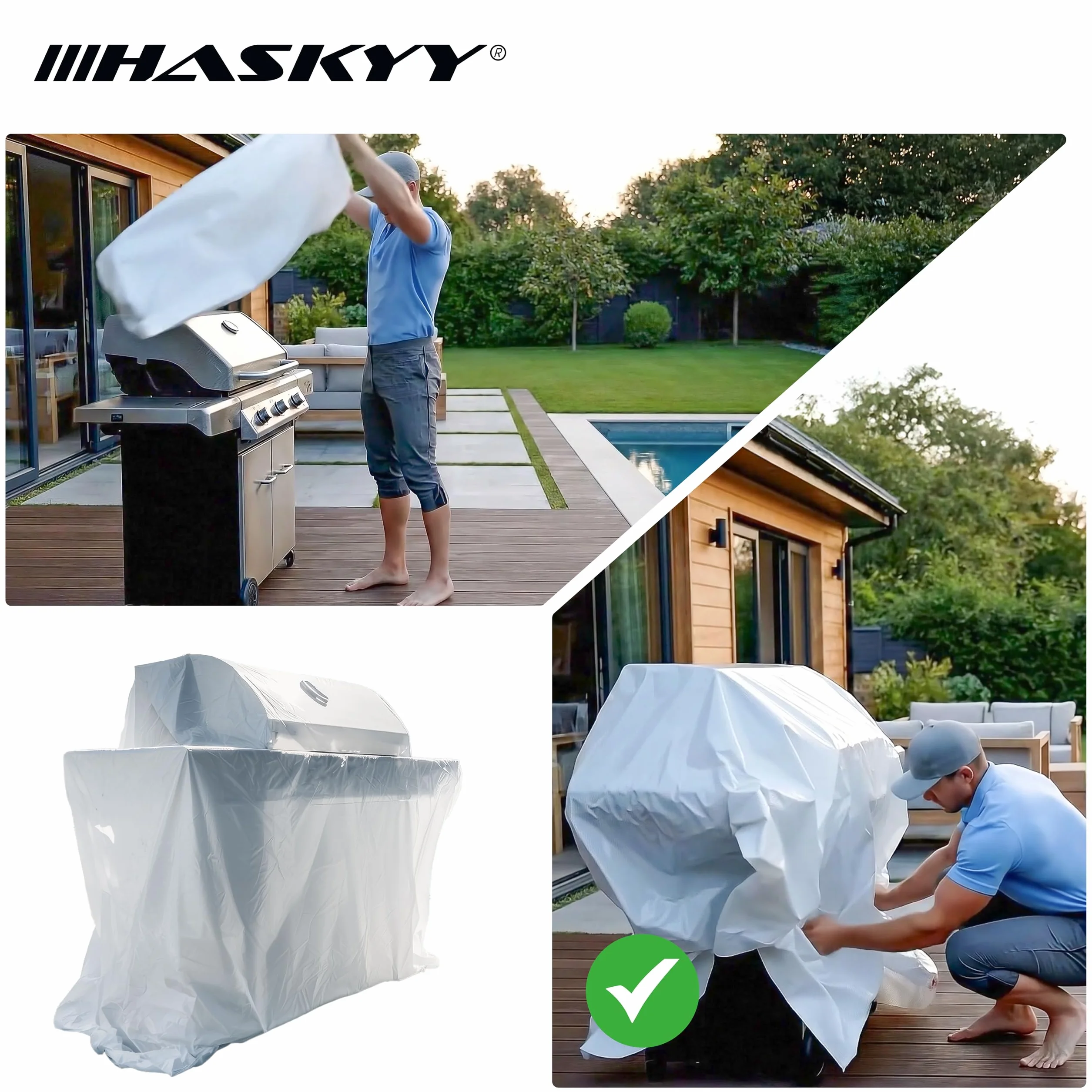HASKYY XXXL Telo di Protezione 100x51x35 pollici - Telo Universale di Copertura per Pallet, Griglia, Box per Barbecue, Carrozzine da Spiaggia, Mobili da Giardino - Telo Impermeabile in PE - Extra Alto