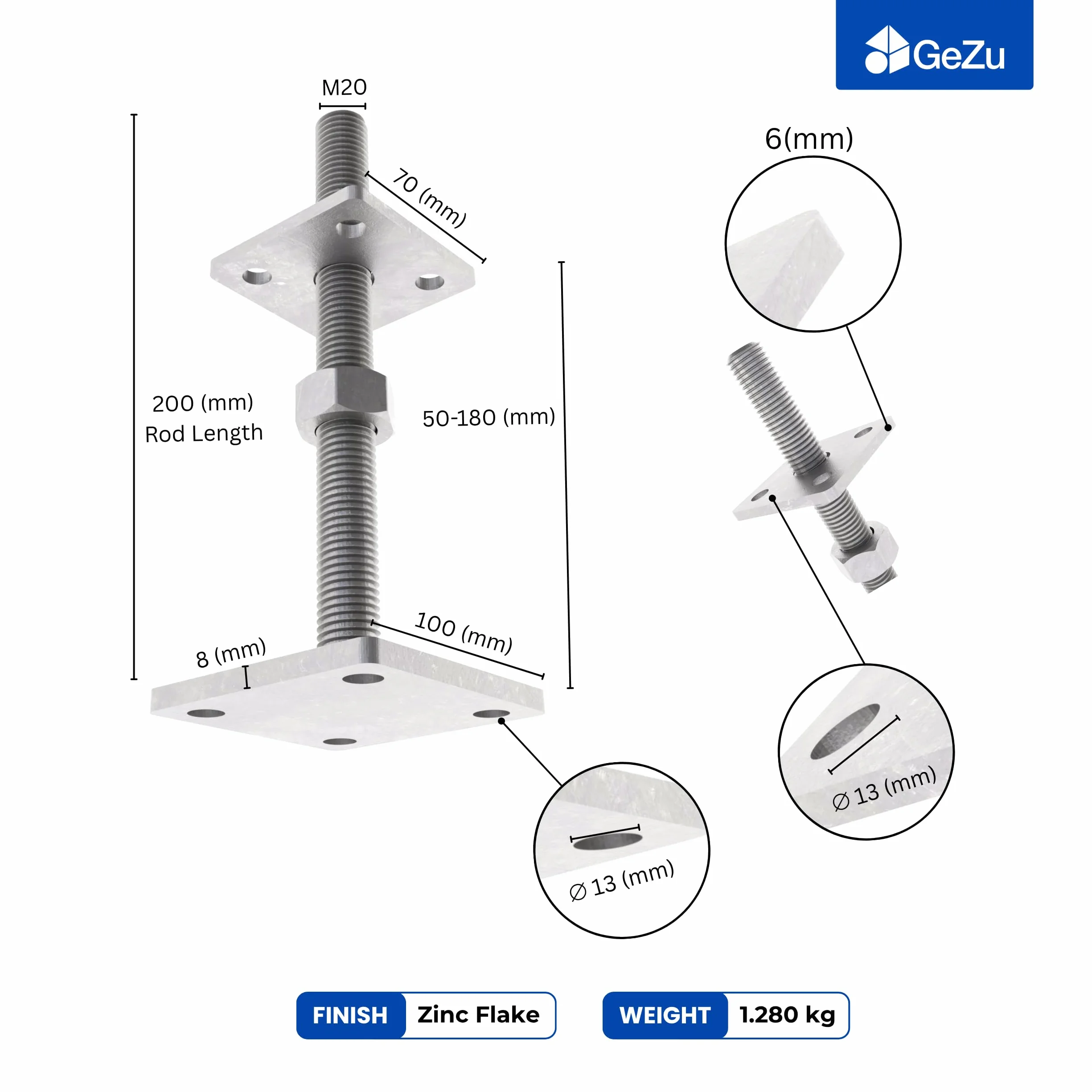 Supporto Regolabile per Palo 70 x 70 mm Rivestito in Fiocco di Zinco Set da 4
