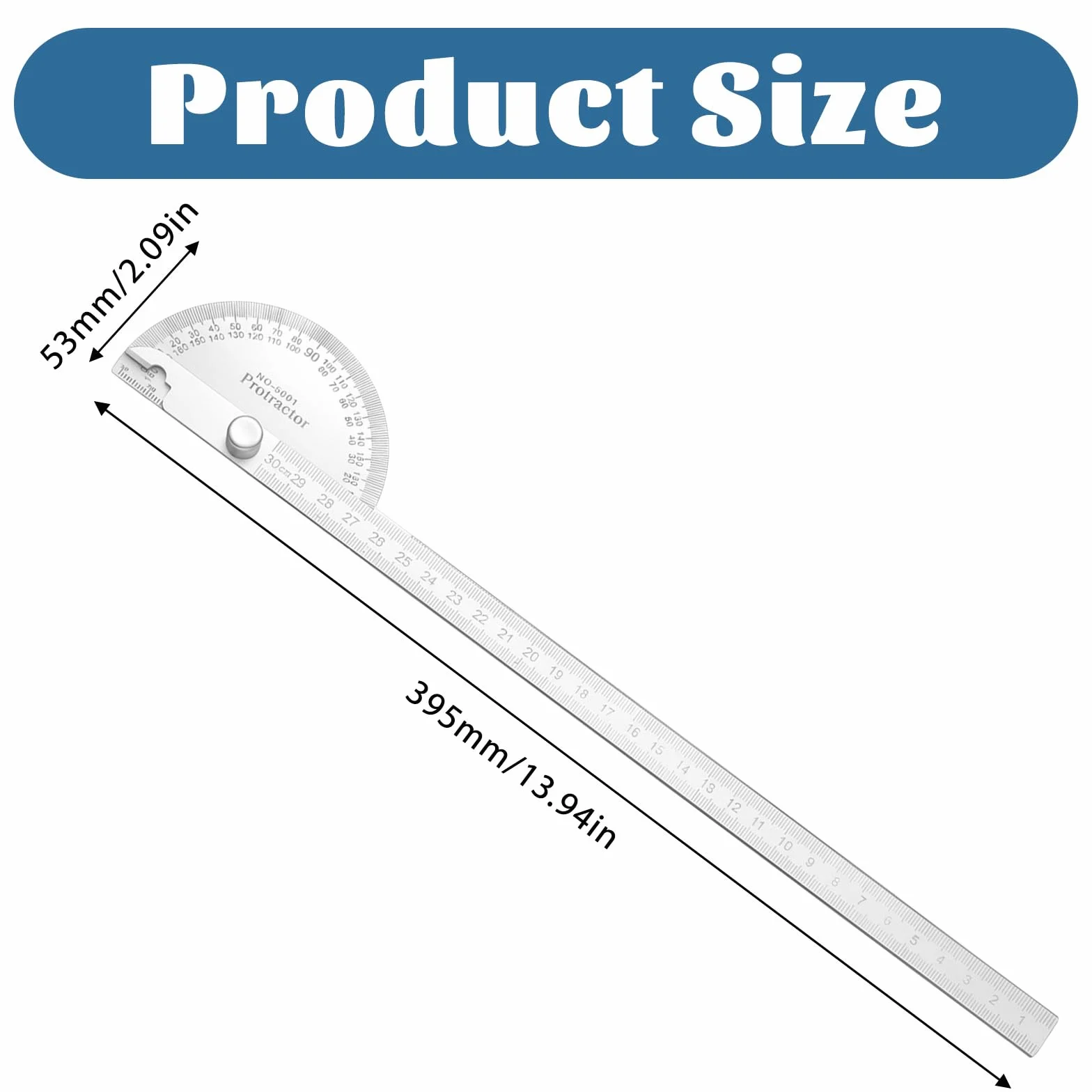 Goniometro in acciaio inox 0-180° regolabile 30 cm