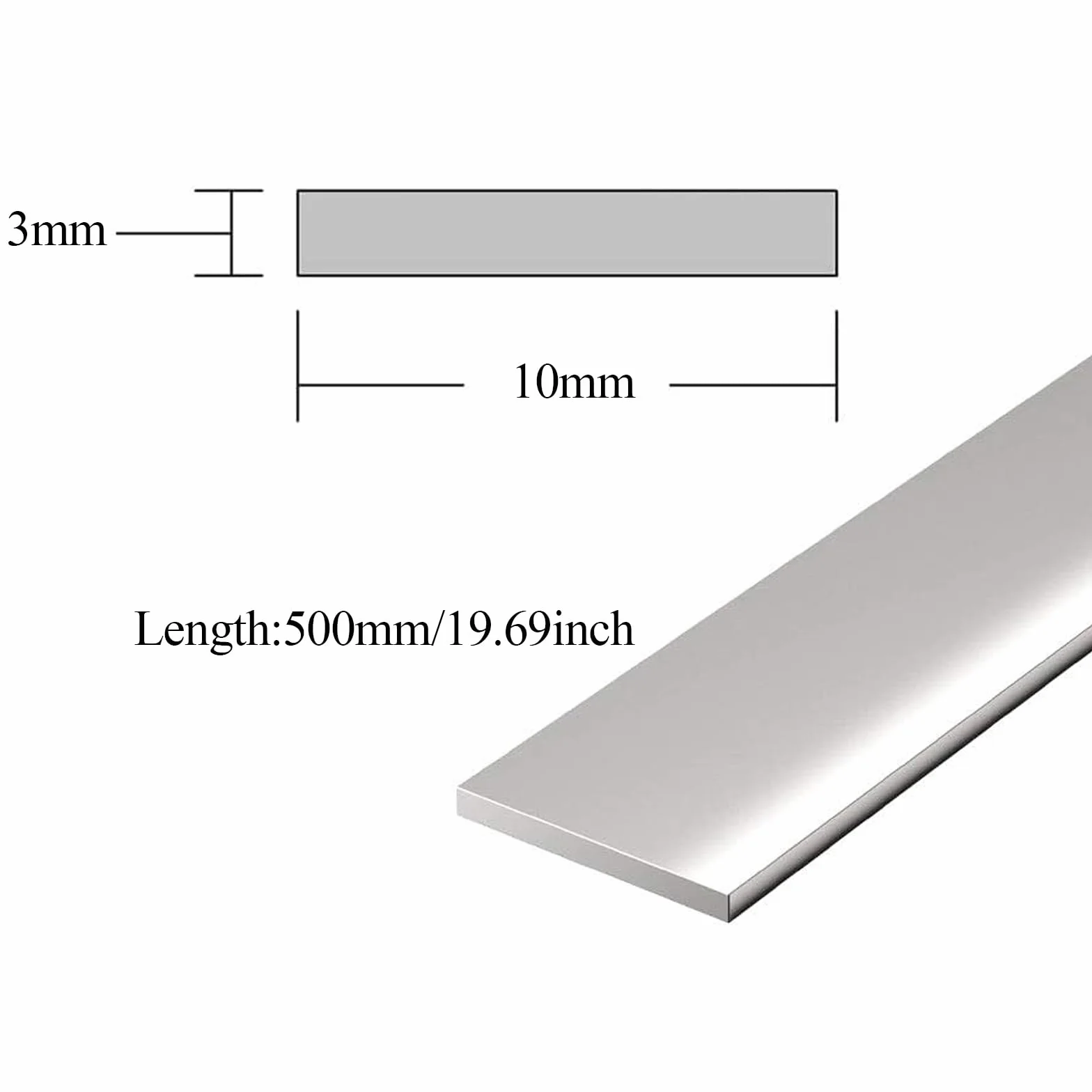 Phasz Barra Piatta in Acciaio Inossidabile 304 da 2 Pezzi, Lunghezza 1500mm, Spessore 3mm, Larghezza 3-10mm, Solida per Produzione Artigianale Fai Da Te