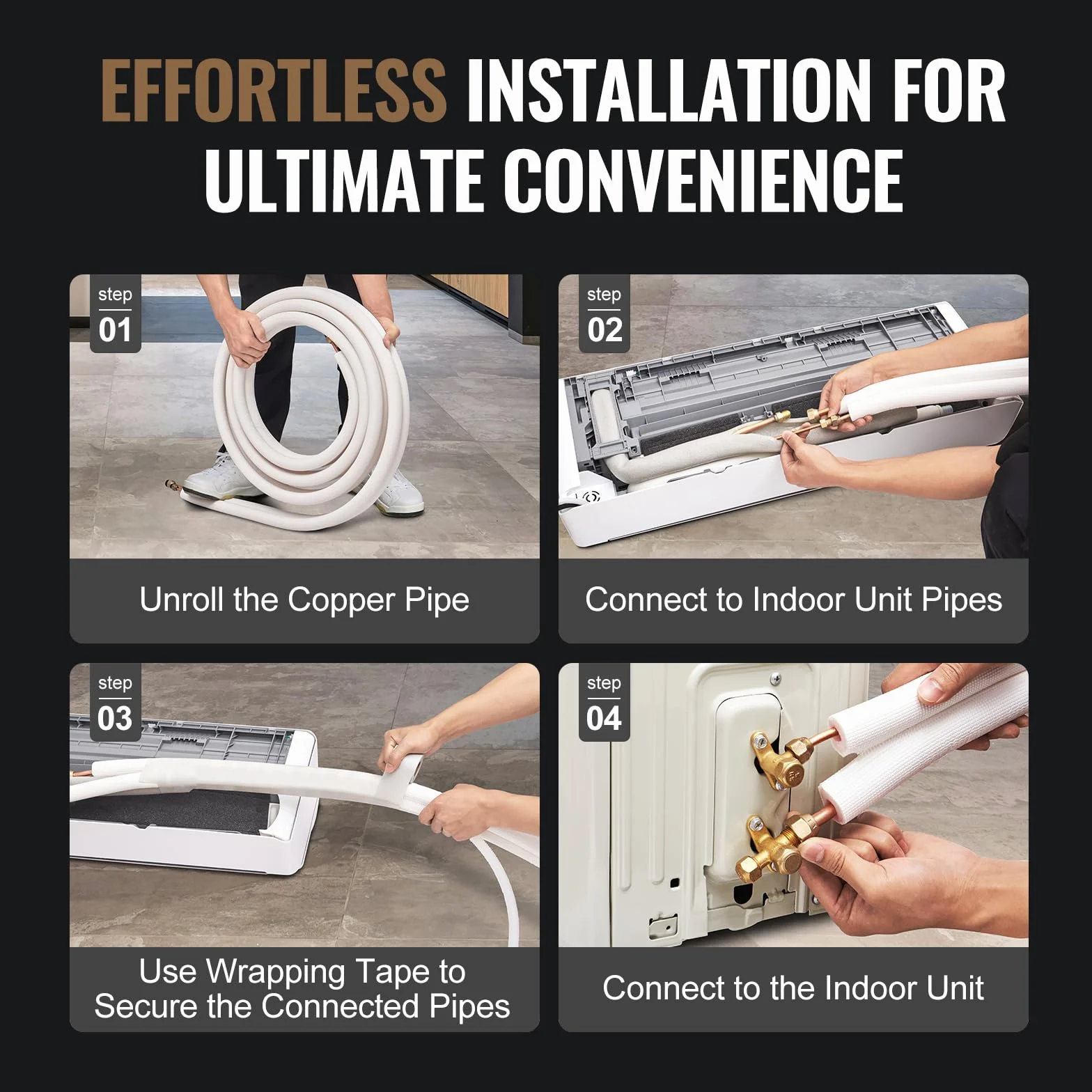 VEVOR 50FT Mini Split Line Set, tubi in rame con diametro esterno da 3/8" e 5/8" e isolamento per aria condizionata, refrigerante o pompe di riscaldamento e HVAC con strisce di avvolgimento.