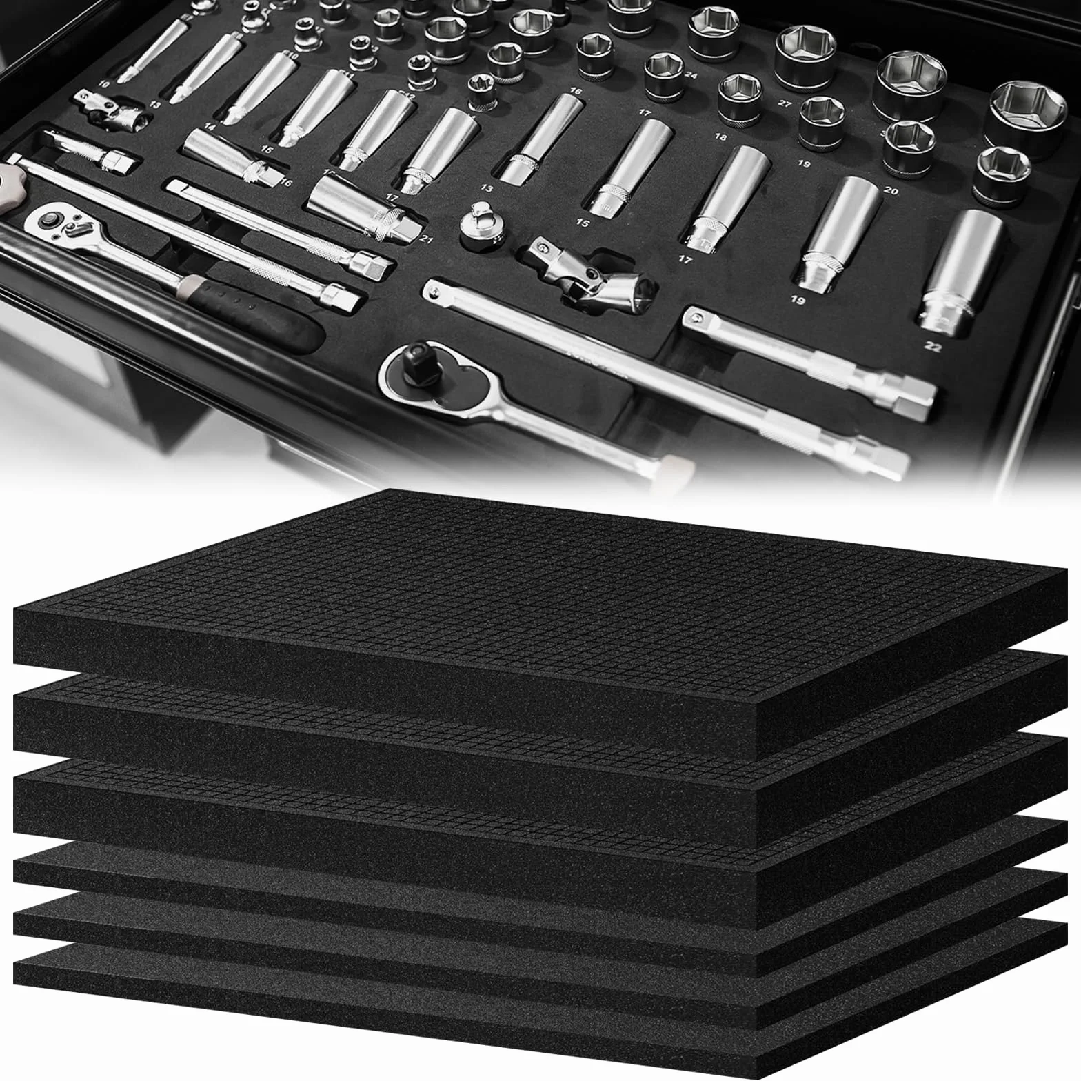 HEKOBAG 6 Pannelli Poliuretano Espanso 405 x 305mm Inserto in Schiuma Pretagliato Poliuretano Espanso Rigido Alta Densità lastre in Polietilene Espanso per Fodera per Cassette 3 set di spugne a quadri