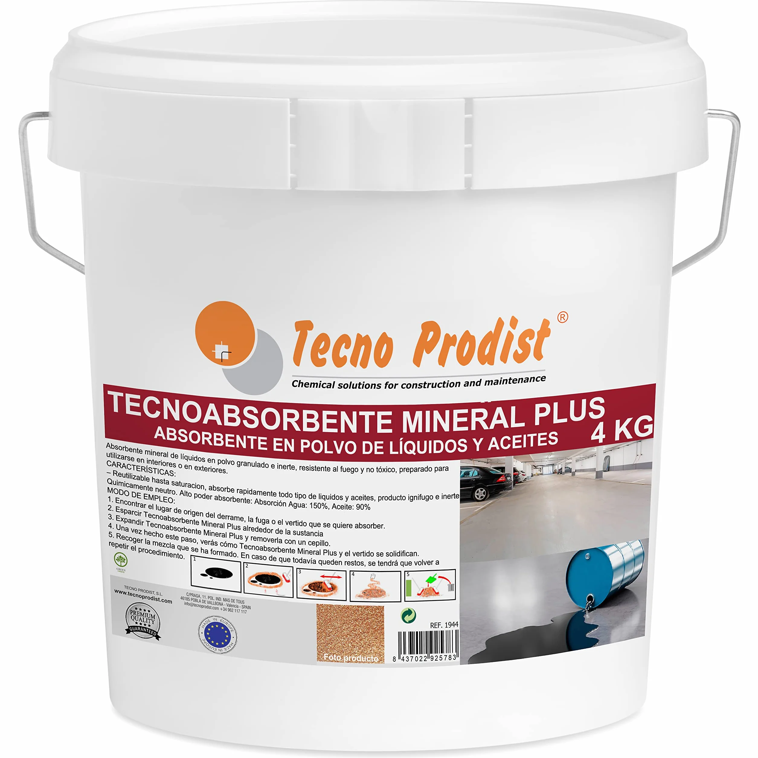 TECNO ABSORBENT MINERAL PLUS di TECNO PRODIST (4 kg) Controllo delle fuoriuscite, assorbimento superiore alla Sepiolite, Assorbente olio, acqua, idrocarburi, solventi, interni ed esterni, ignifugo